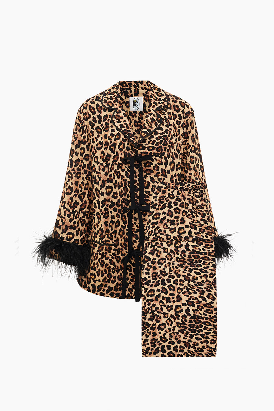 The Bow Pajama Set with Detachable Feathers in Leopard