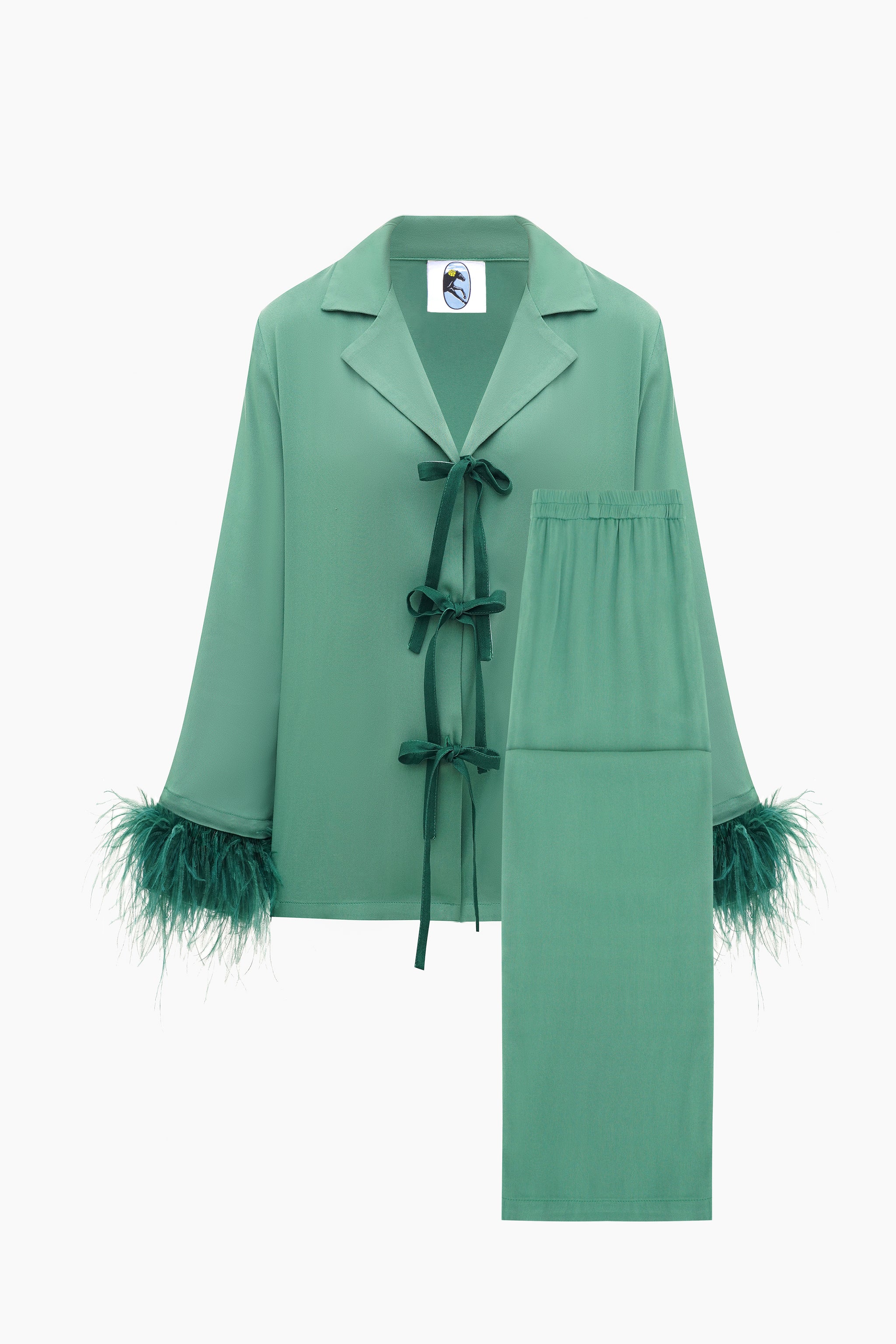 The Bow Pajama Set with Detachable Feathers in Green