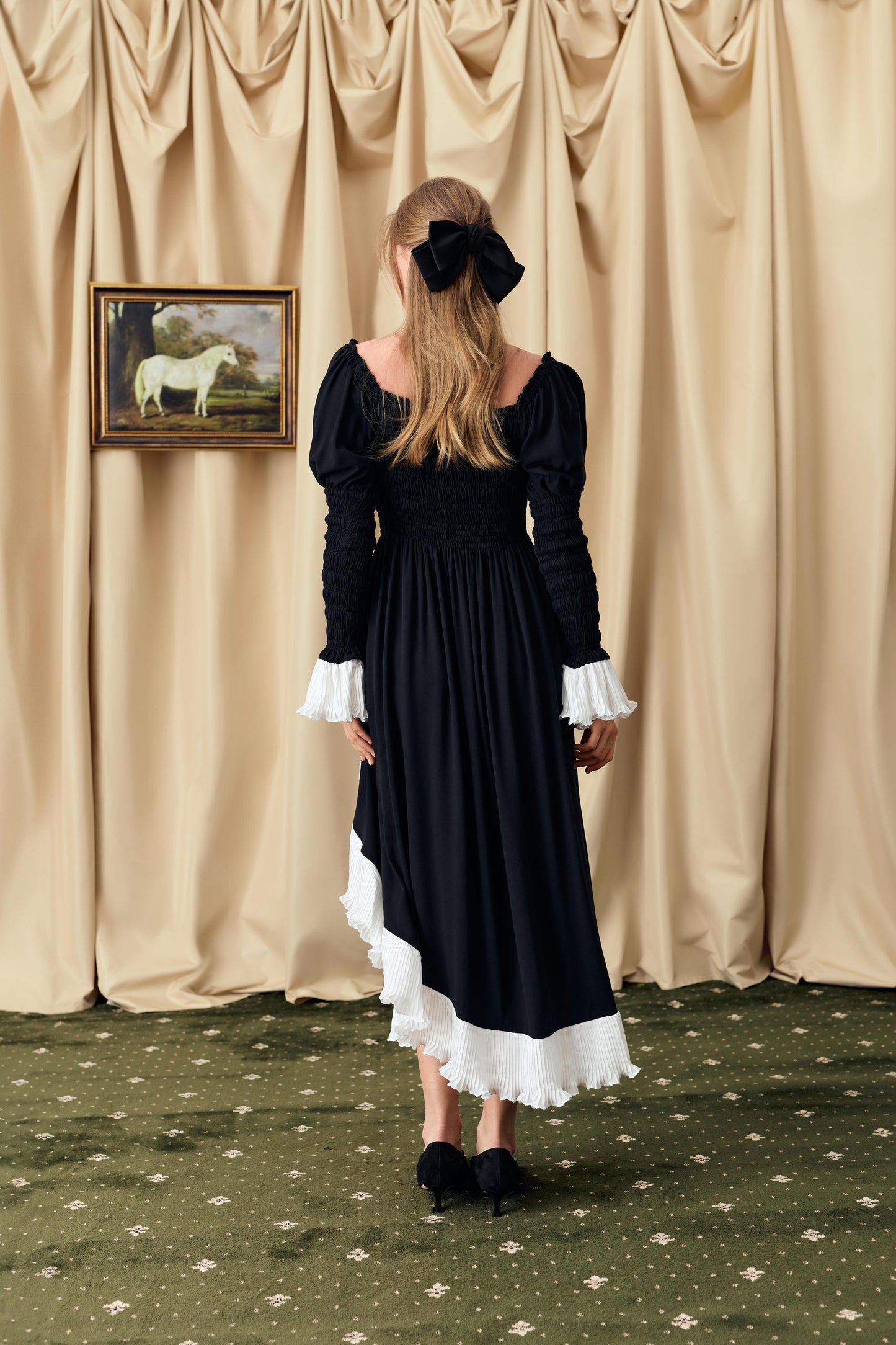 Juliette Shirred Asymmetric Dress in Black