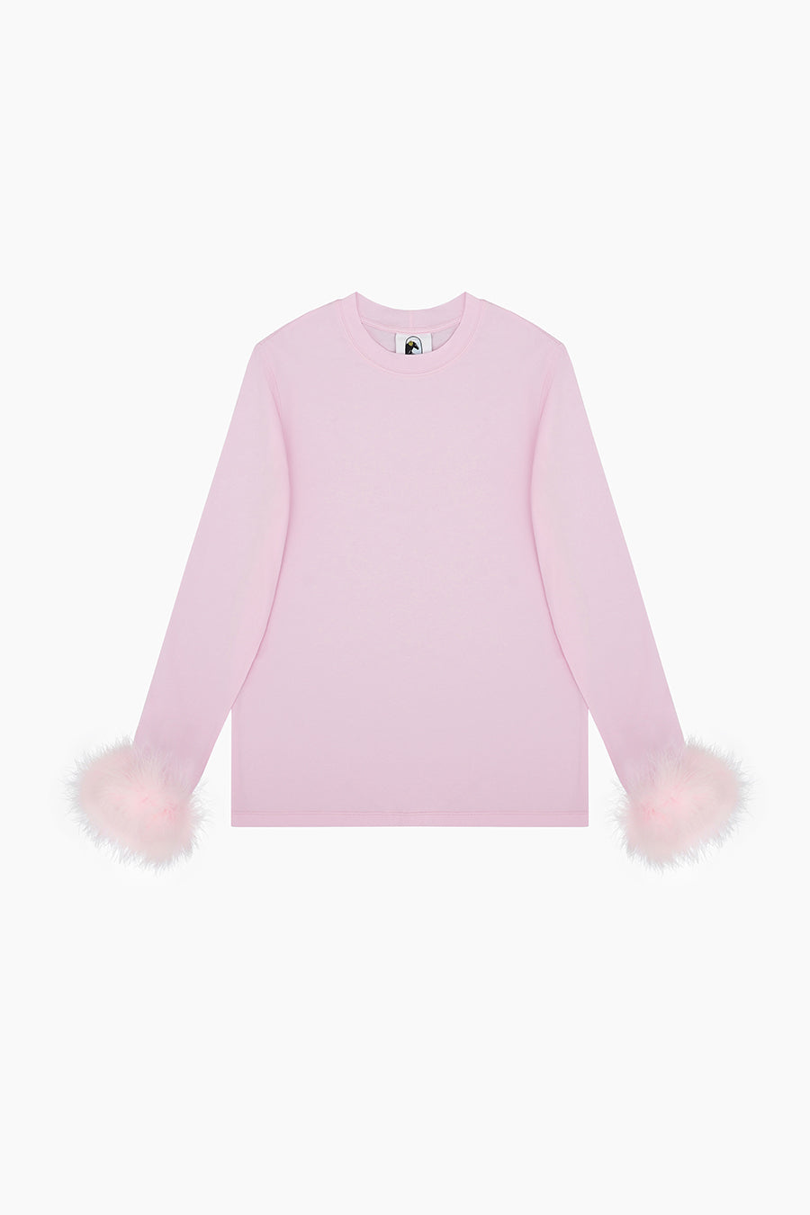 Long Sleeve Stretch-cotton Jersey T-Shirt with Detachable Feathers in Pink