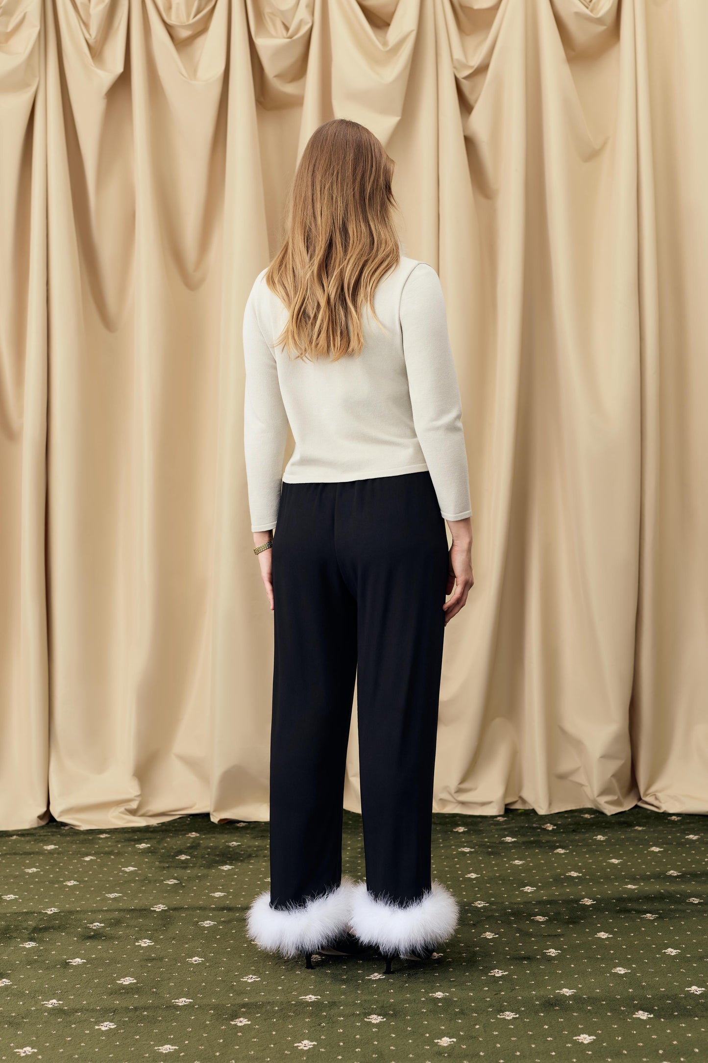 Miss Kitty Cardigan with Detachable Feathers in Beige