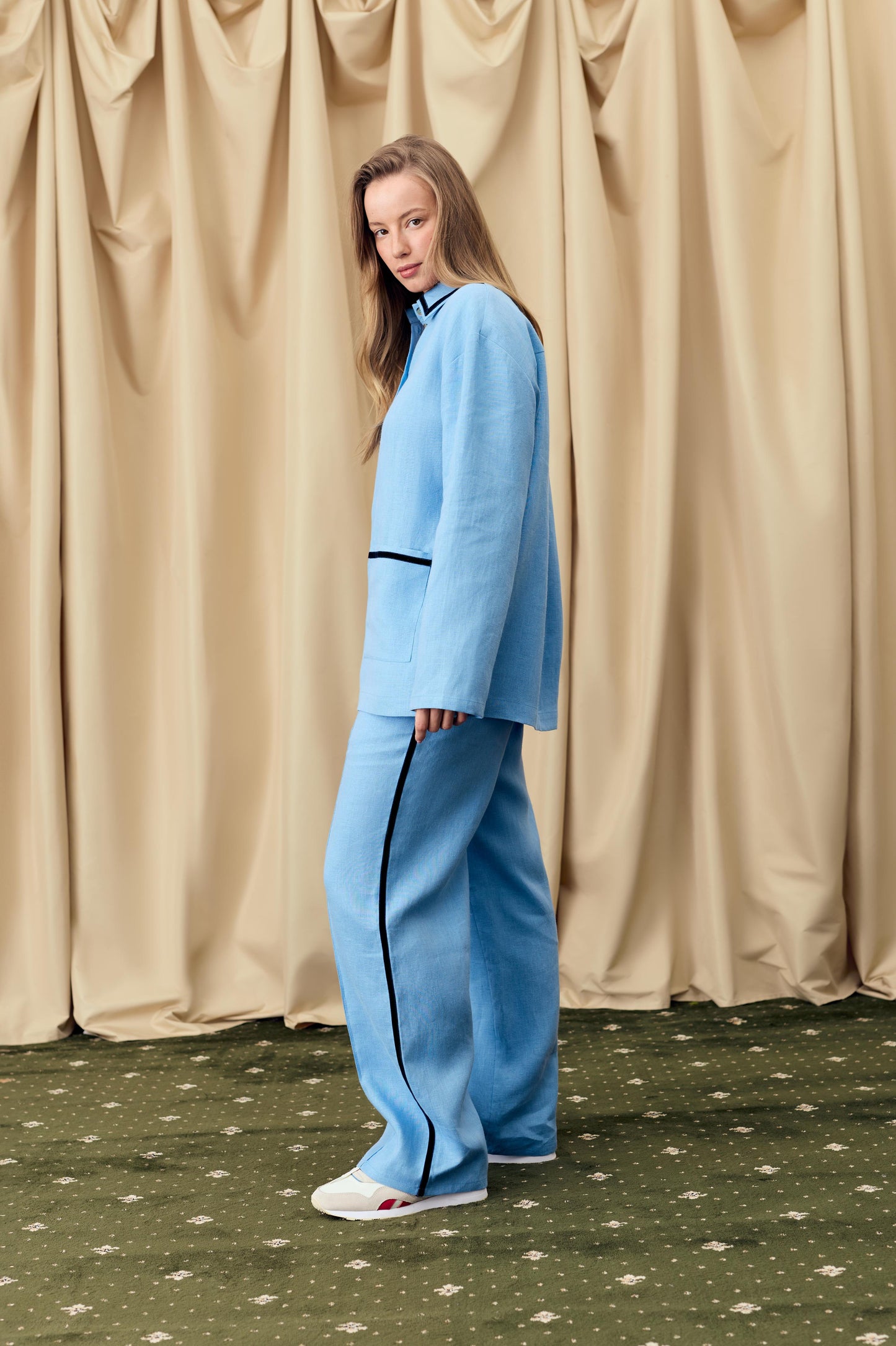 Paros Linen Unisex Pajama Pants in Blue