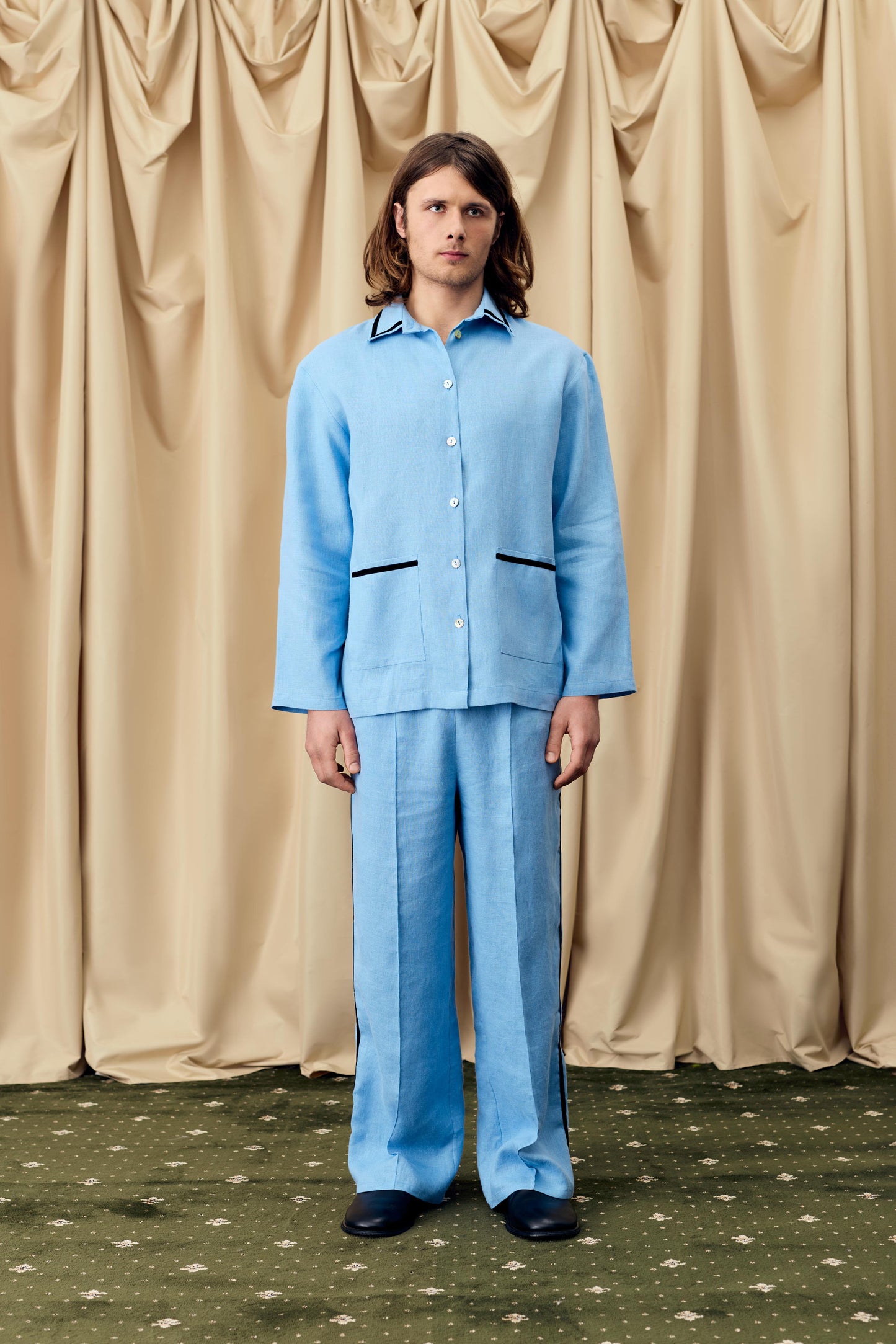 Paros Linen Unisex Pajama Shirt in Blue