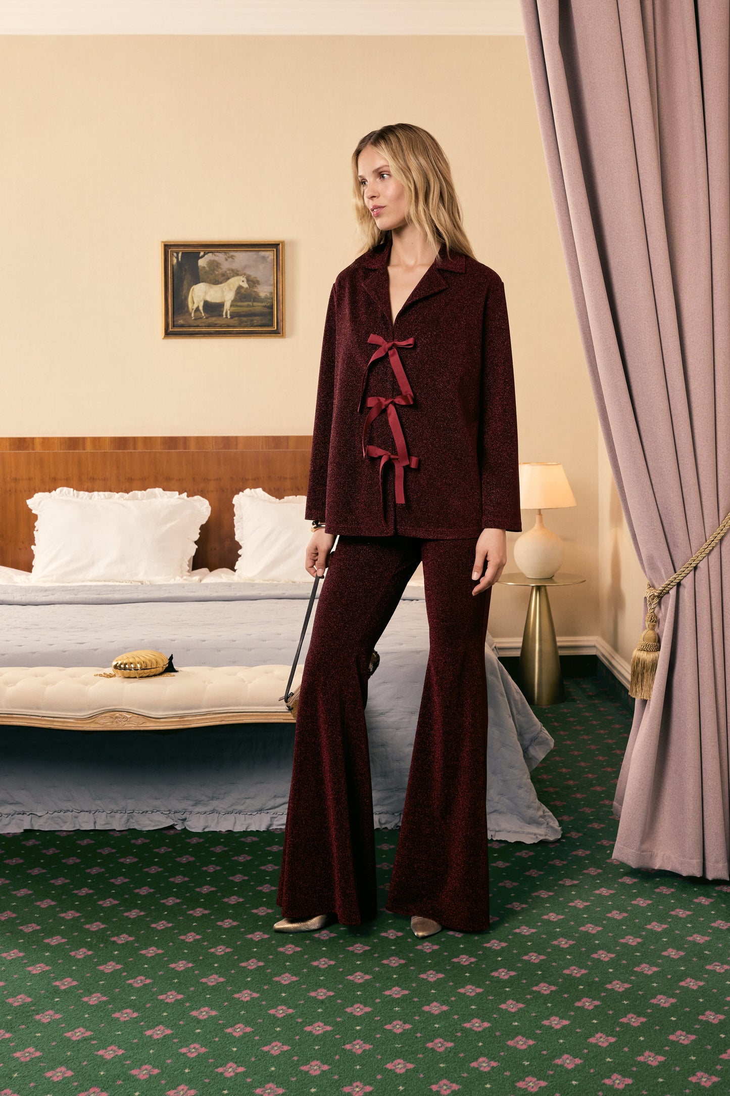 Stardust Lurex Lounge Suit in Burgundy