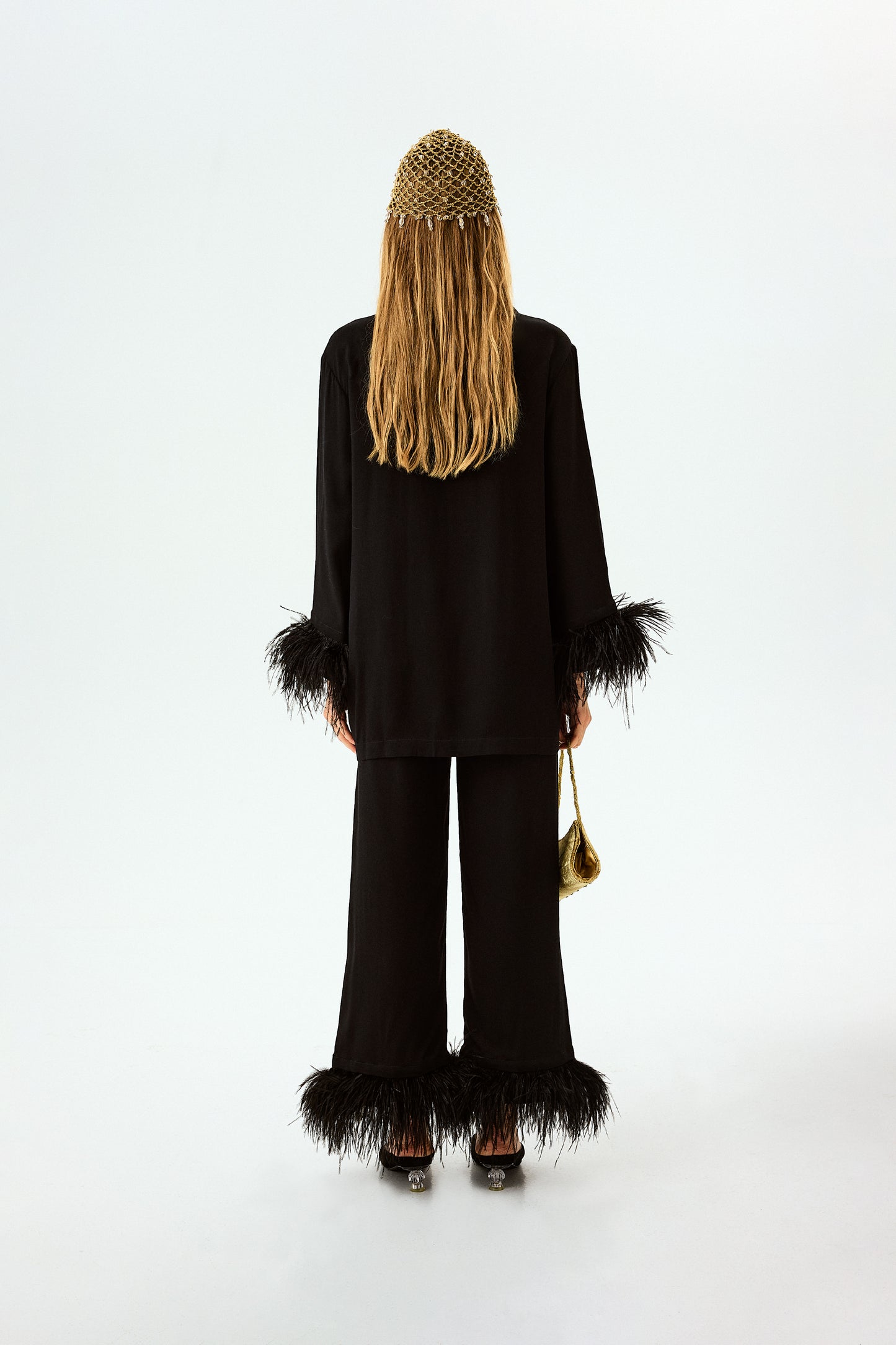Party Pajamas Set with Detachable Feathers in Black