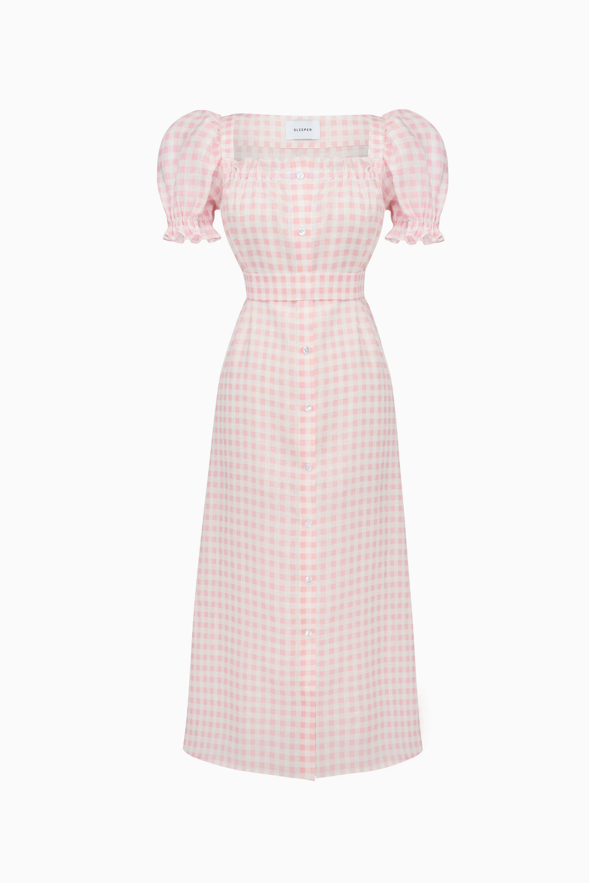 Sleeper Midi Linen Dress Brigitte in Pink Vichy
