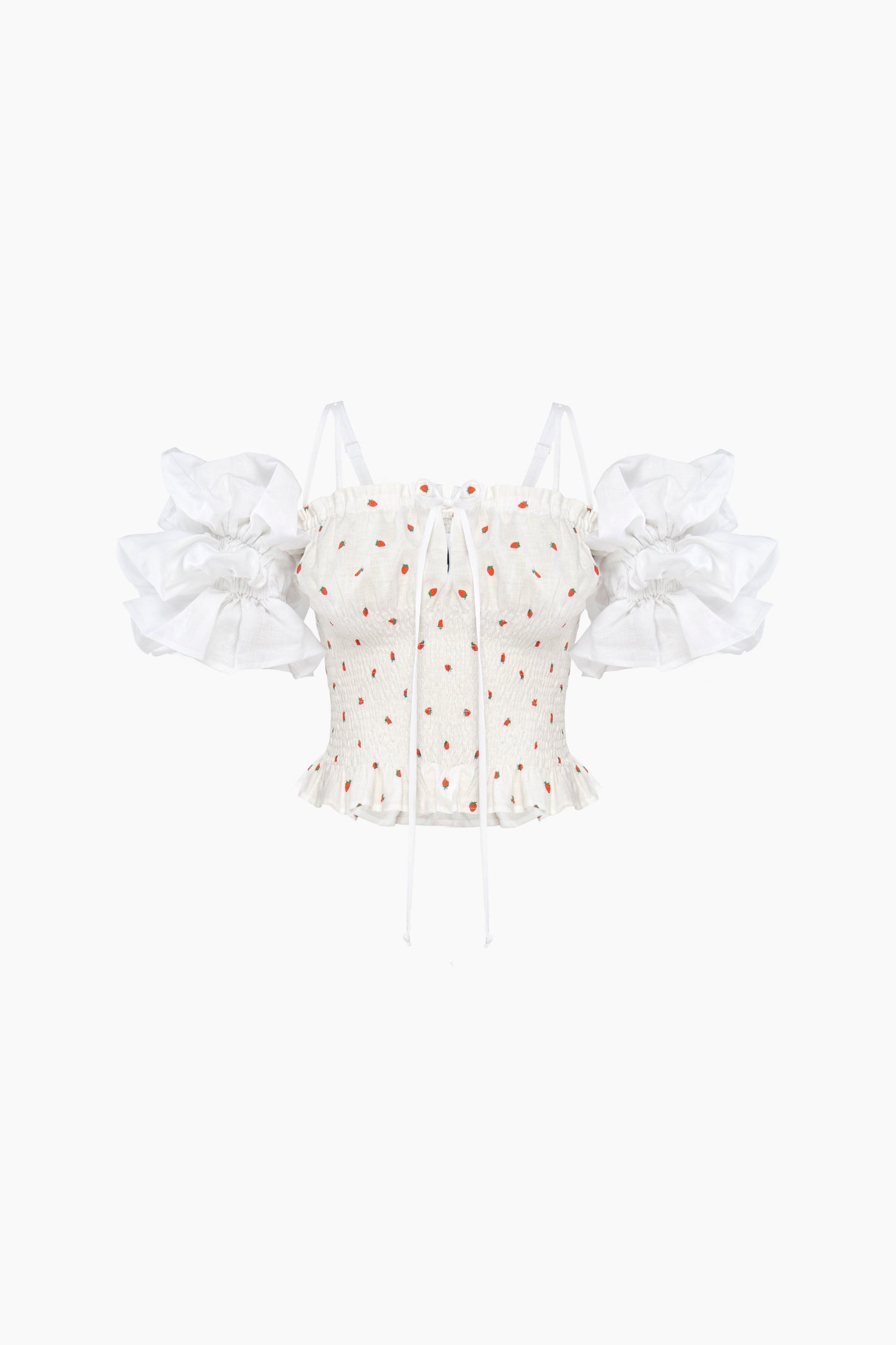 Arle Ruffled Linen Top in Strawberries