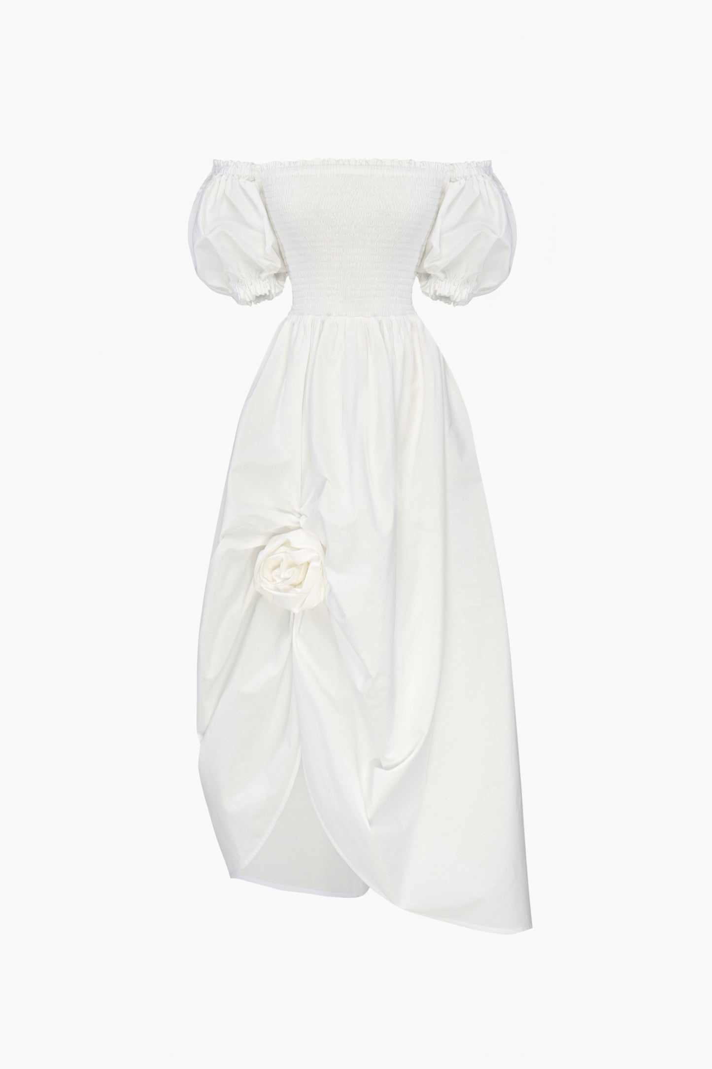 Belle Cotton Dress with Rose Detail in White