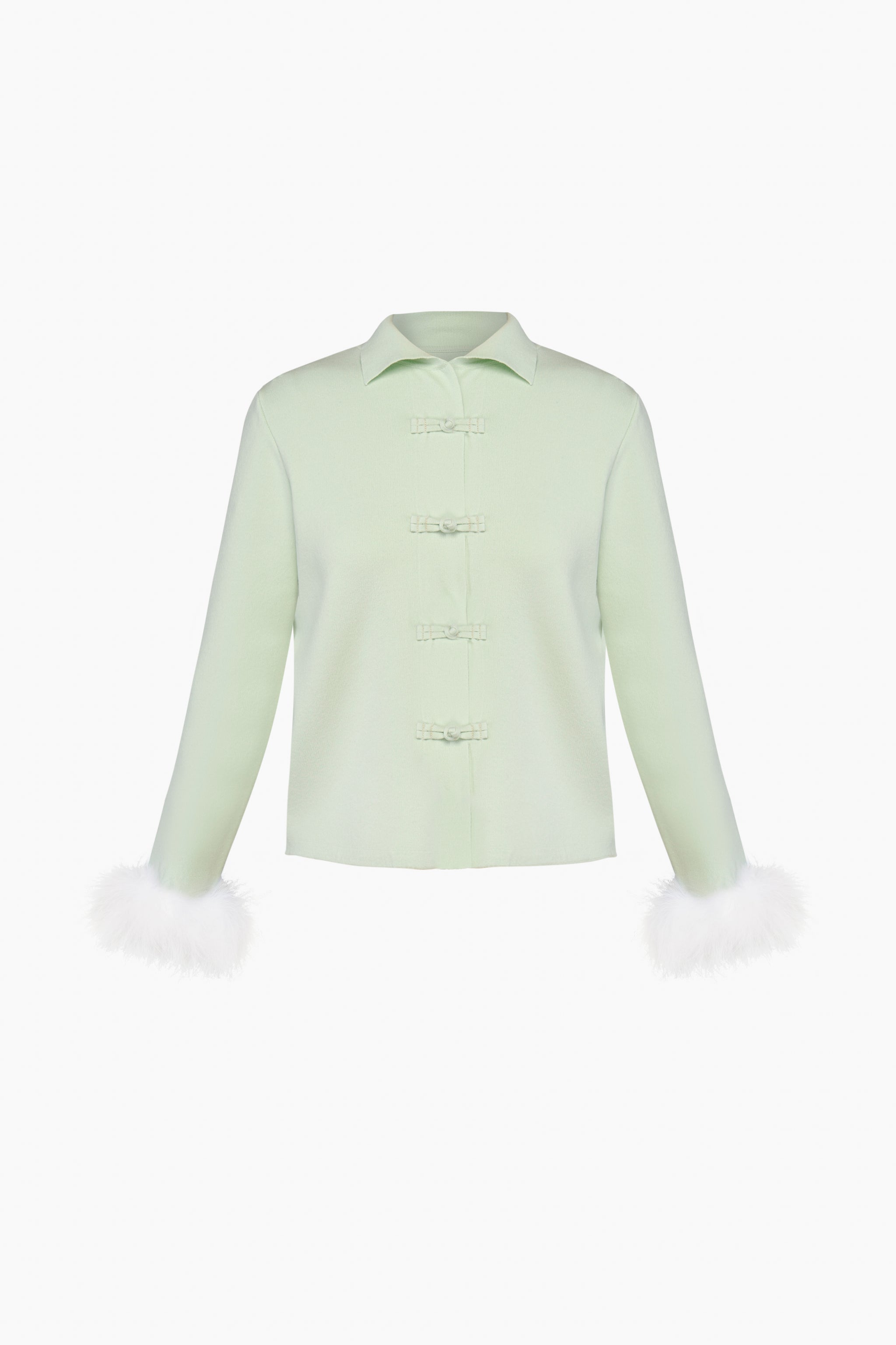 Crane Knitted Cardigan with Detachable Feathers in Mint