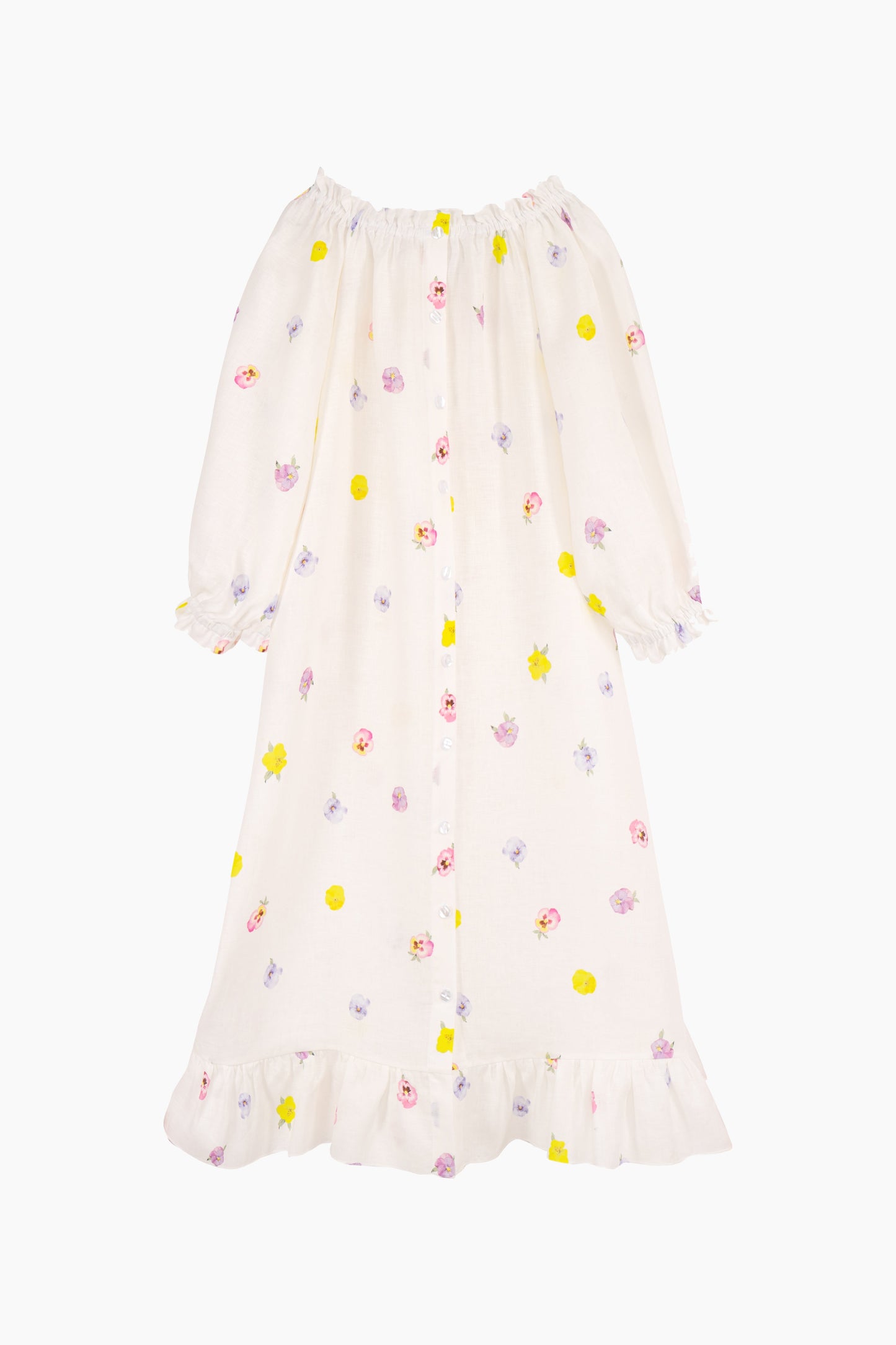 Loungewear Linen Midi Dress in Pansies