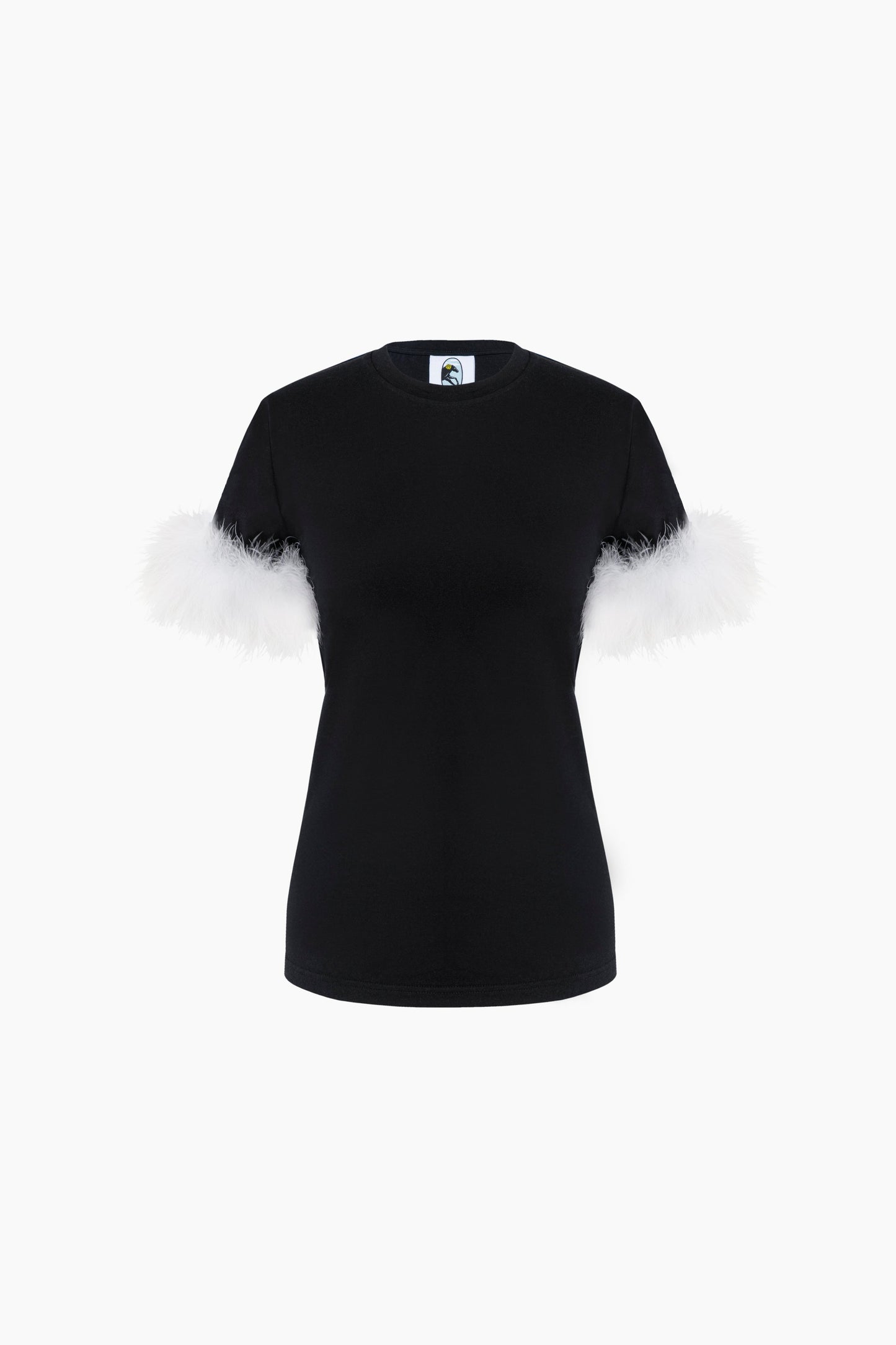 Stretch-cotton Jersey T-Shirt with Detachable Feathers in Black