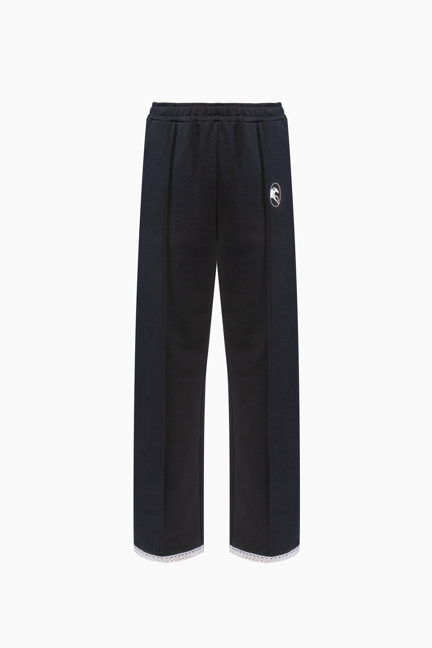 Relaxed Stretch-cotton Jersey Pants with Lace in Black