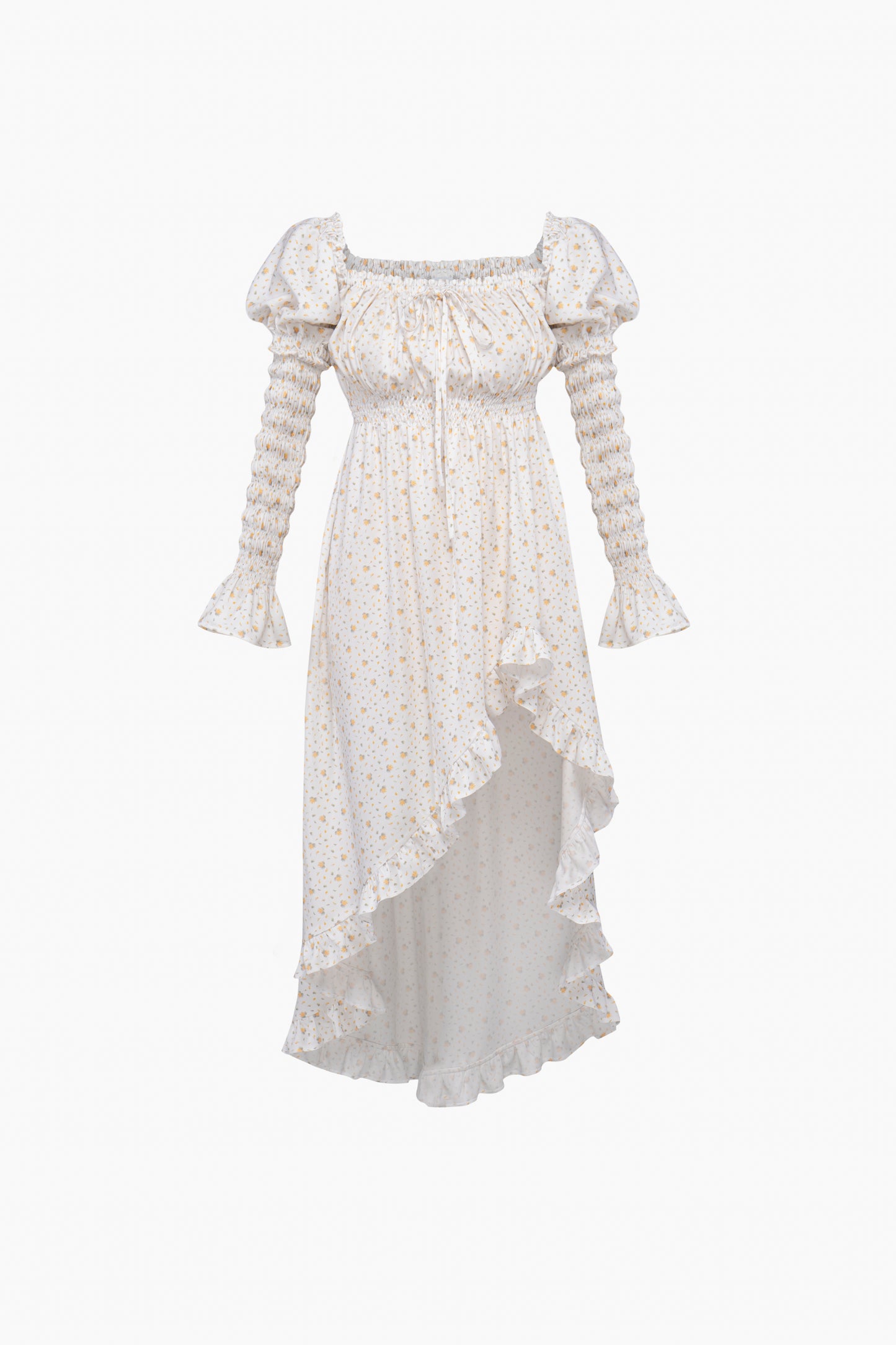 Juliette Shirred Asymmetric Dress in Mimosa Print