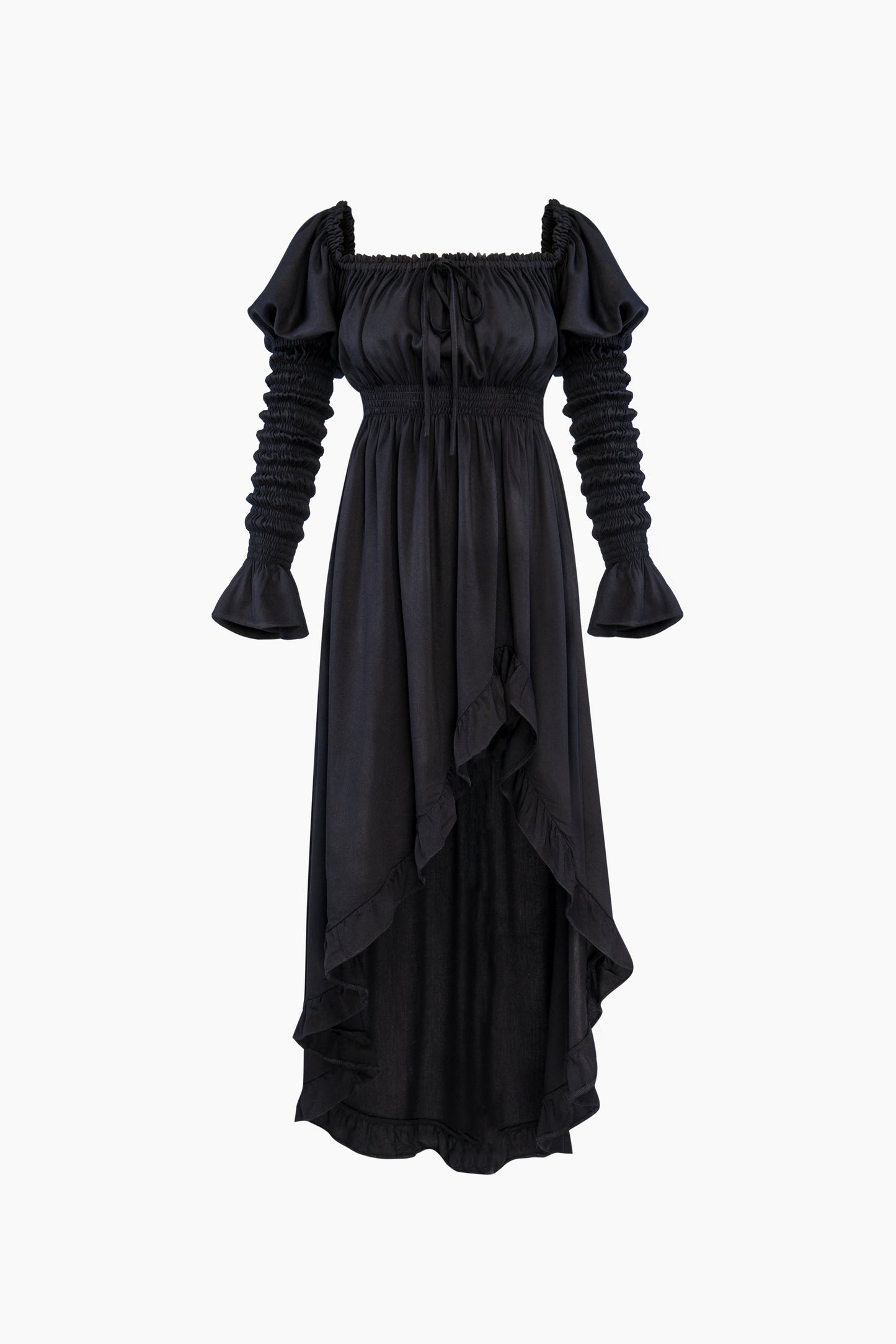 Juliette Shirred Asymmetric Dress in Black