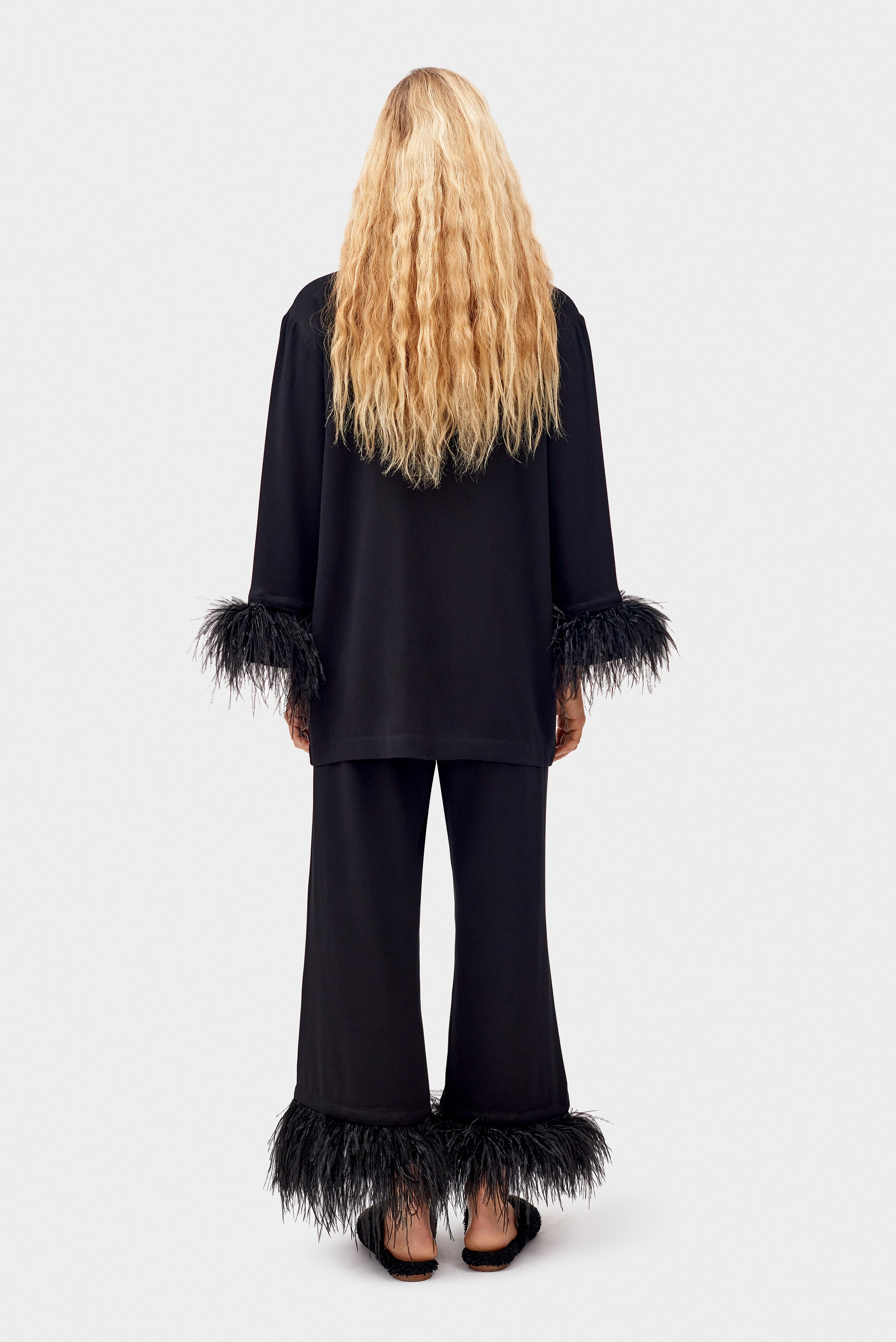 Party Pajamas Set with Detachable Feathers in Black