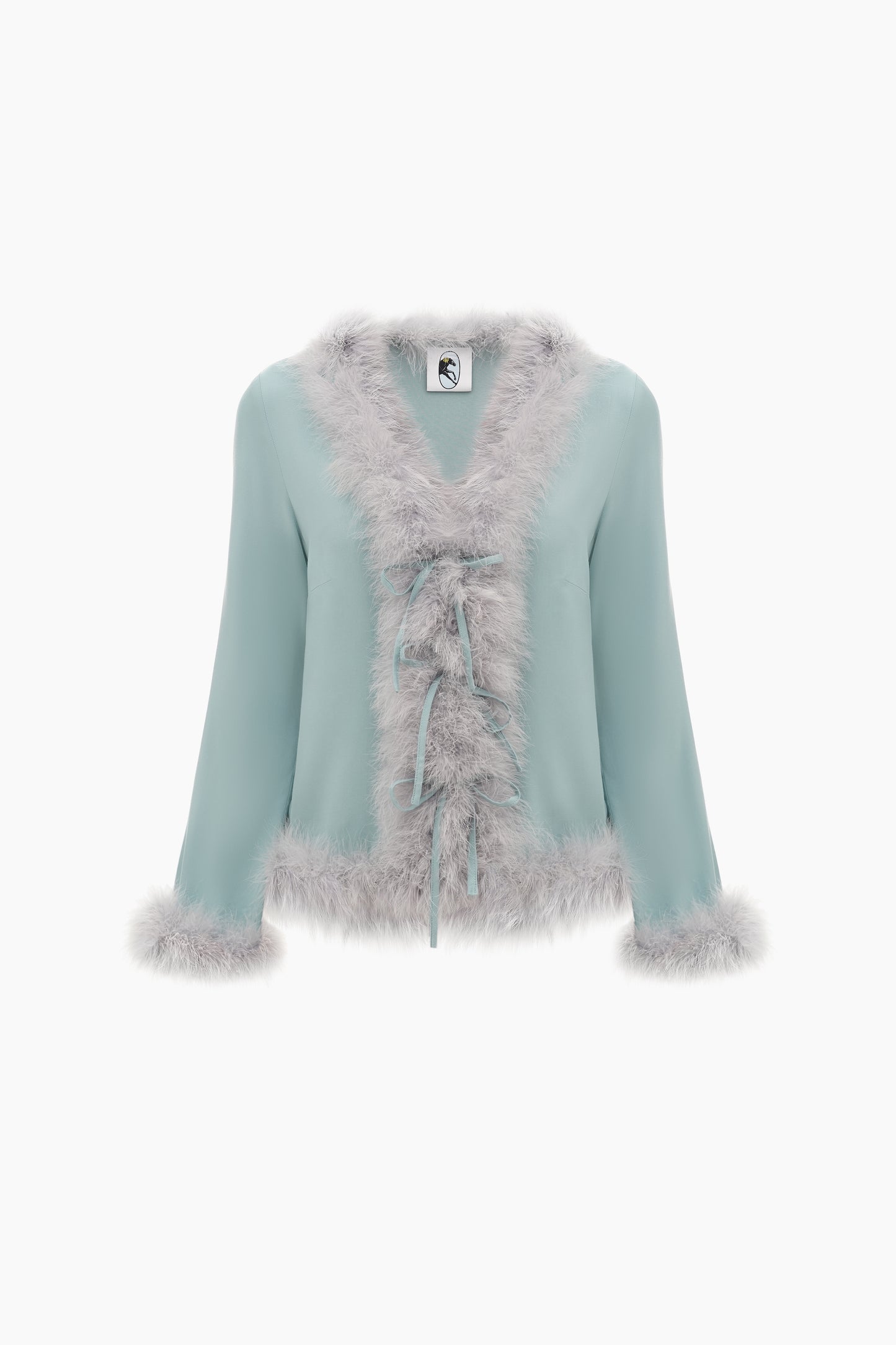 Venus in Love Blouse with Feathers in Dove Blue
