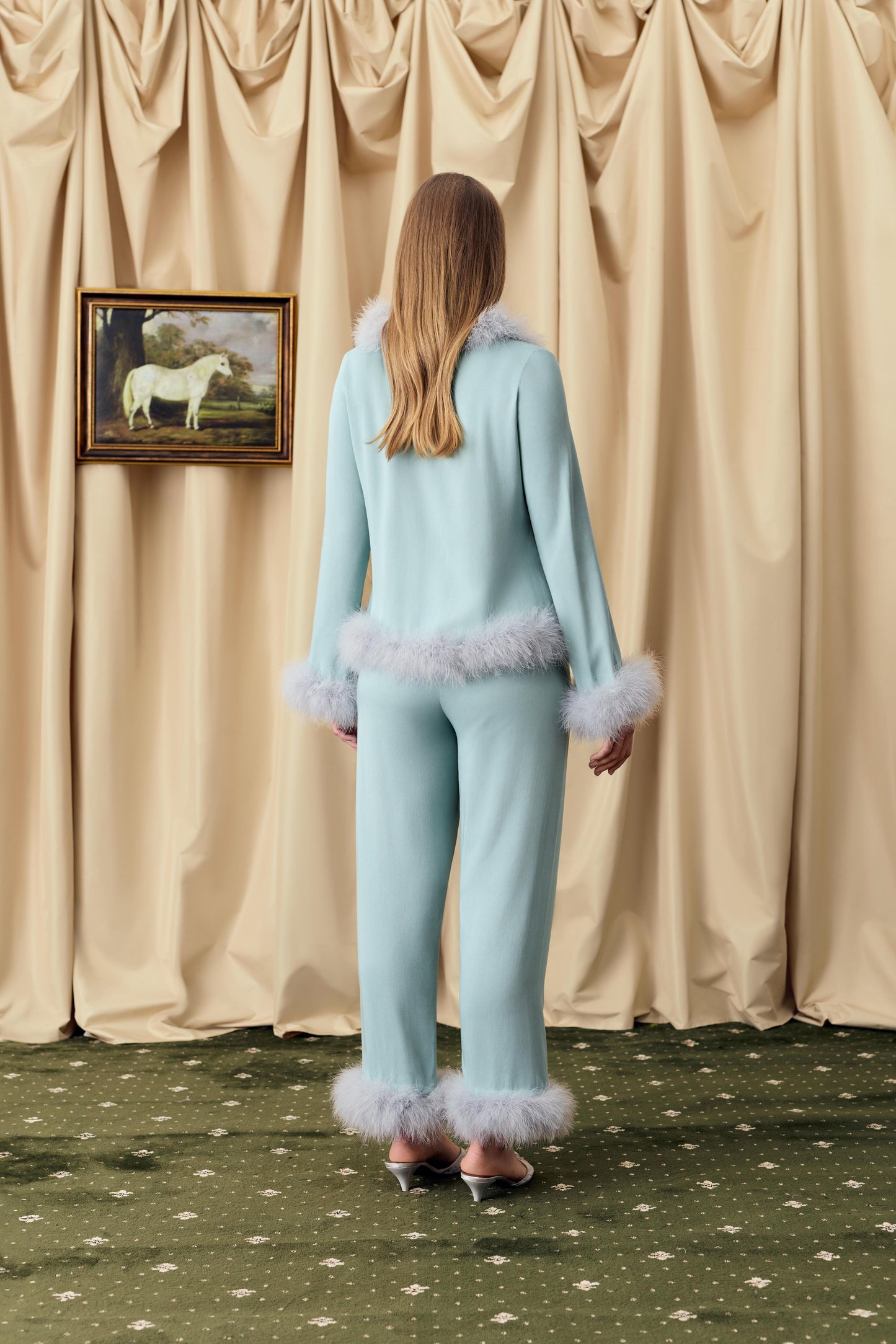 Venus in Love Pants with Detachable Feathers in Dove Blue