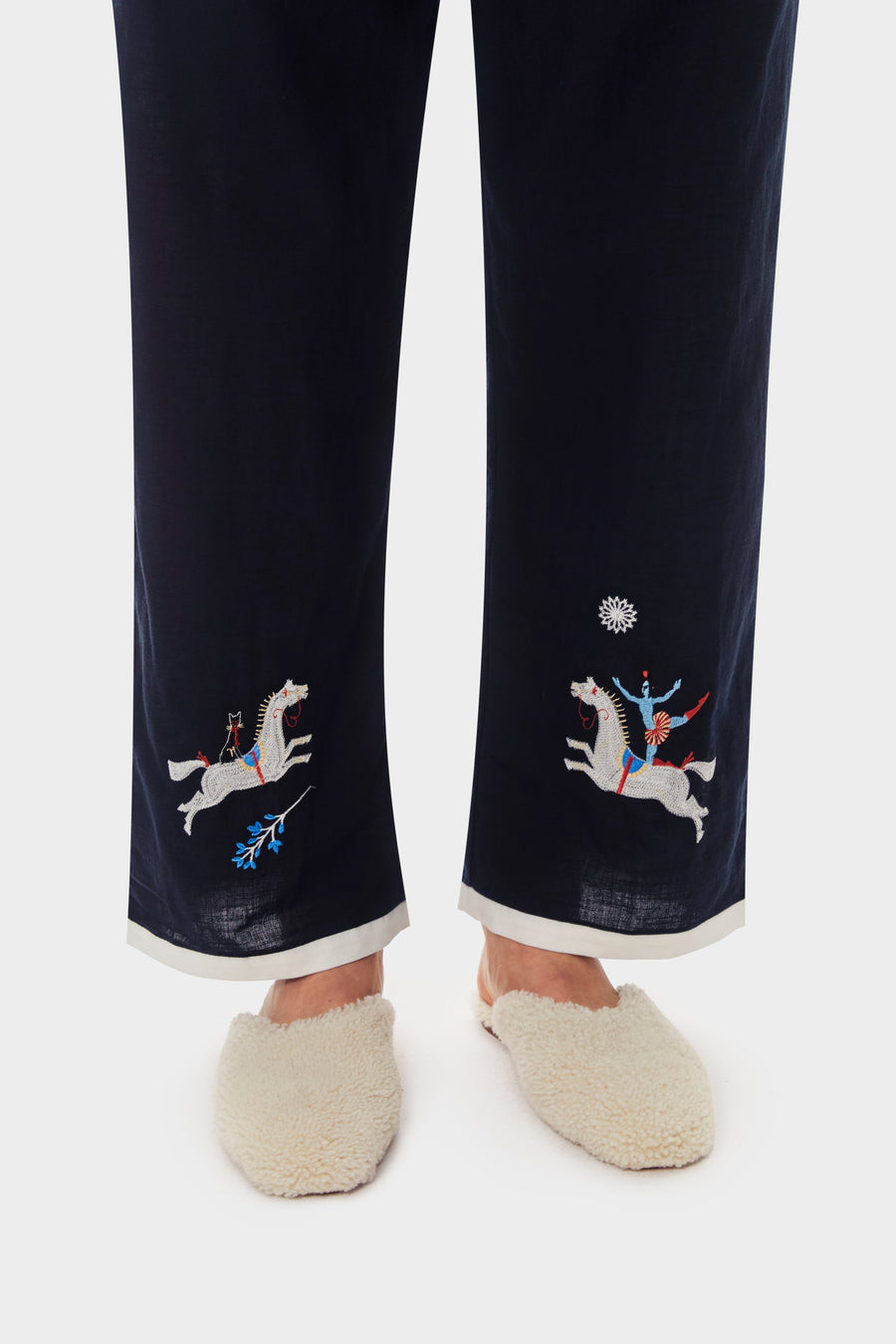 Kotyk Embroidered Cotton-poplin Pants in Navy