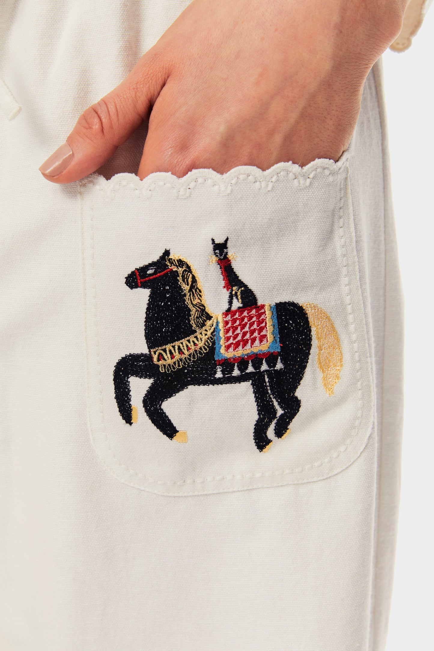 Kotyk Embroidered Cotton Pants in Off-white