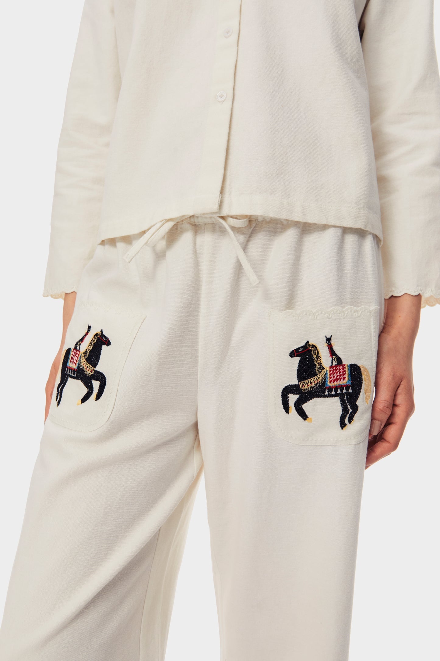 Kotyk Embroidered Cotton Pants in Off-white