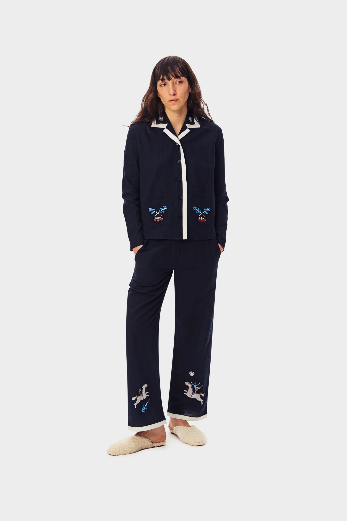 Kotyk Embroidered Cotton-poplin Pants in Navy