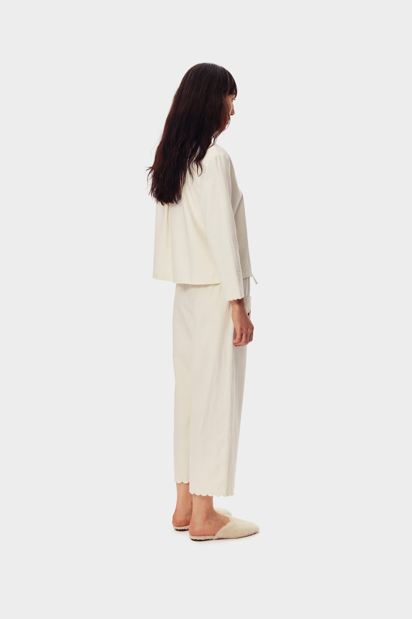 Kotyk Embroidered Cotton Pants in Off-white