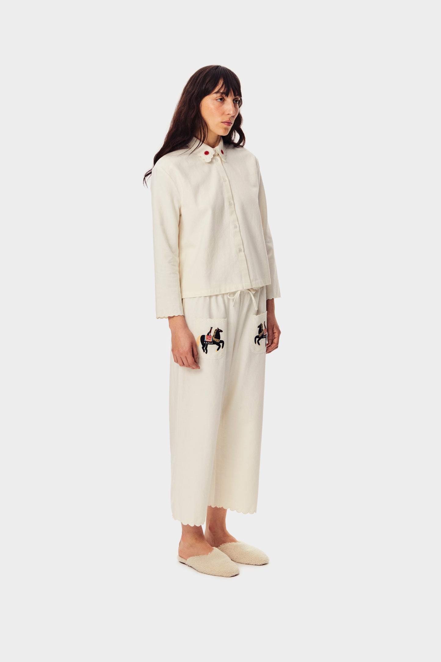 Kotyk Embroidered Cotton Pants in Off-white