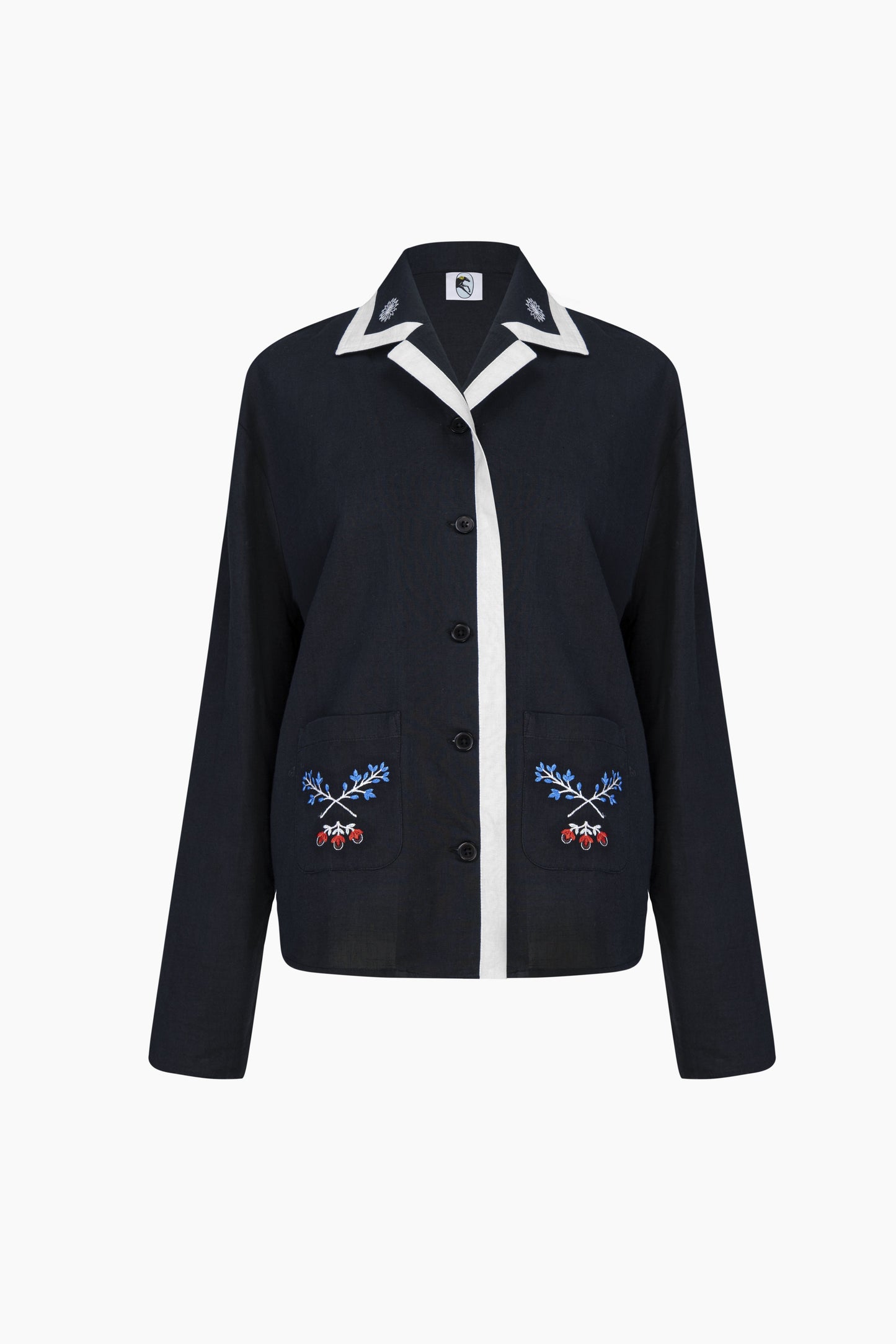 Kotyk Embroidered Cotton-poplin Shirt in Navy