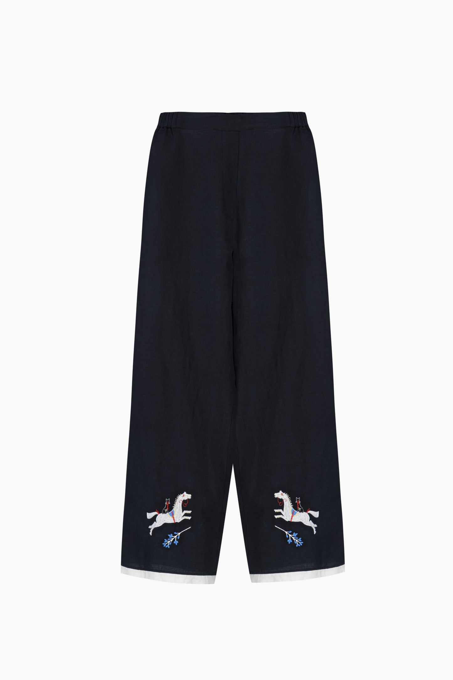 Kotyk Embroidered Cotton-poplin Pants in Navy