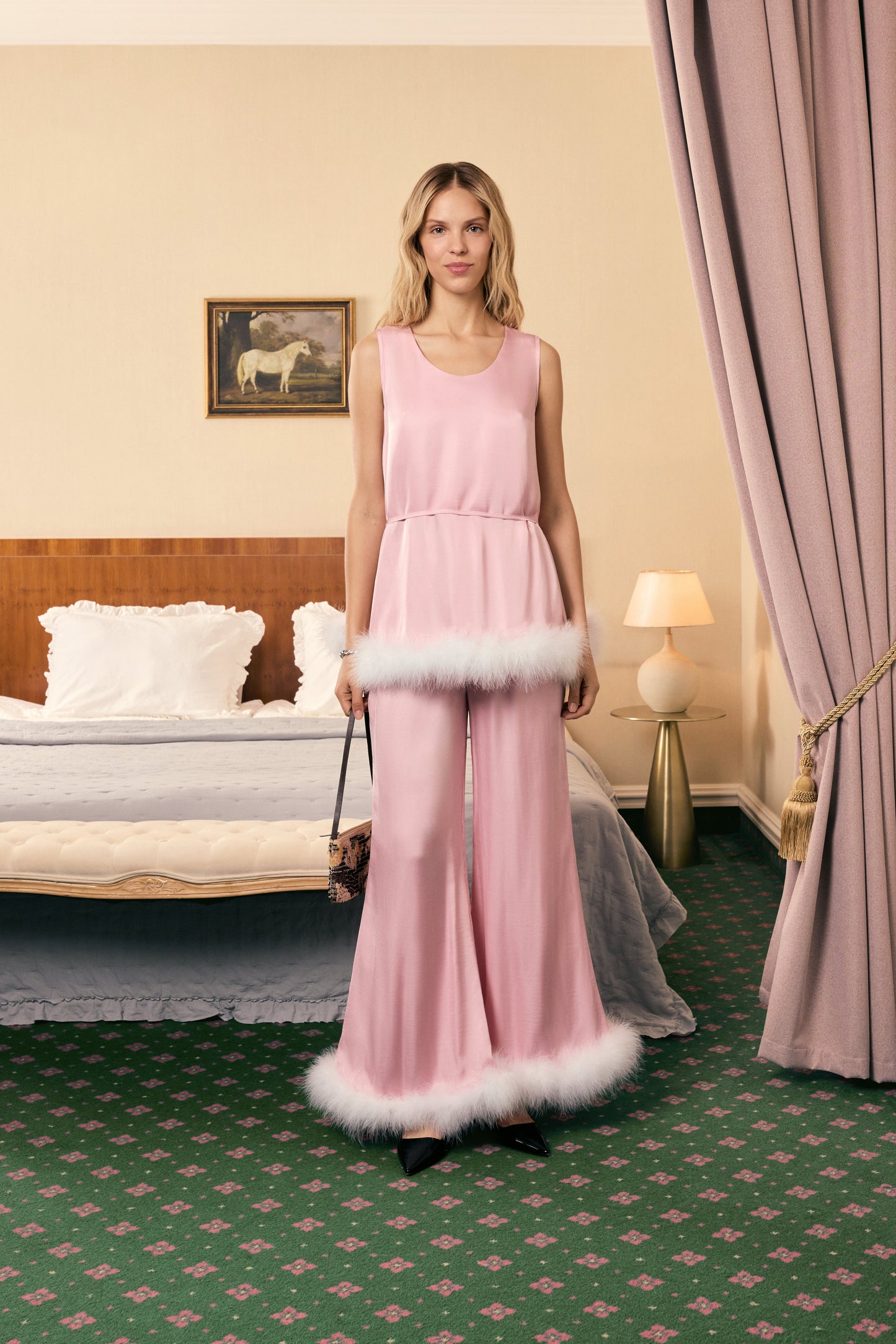 Bisou Bisou Top with Feathers in Pink