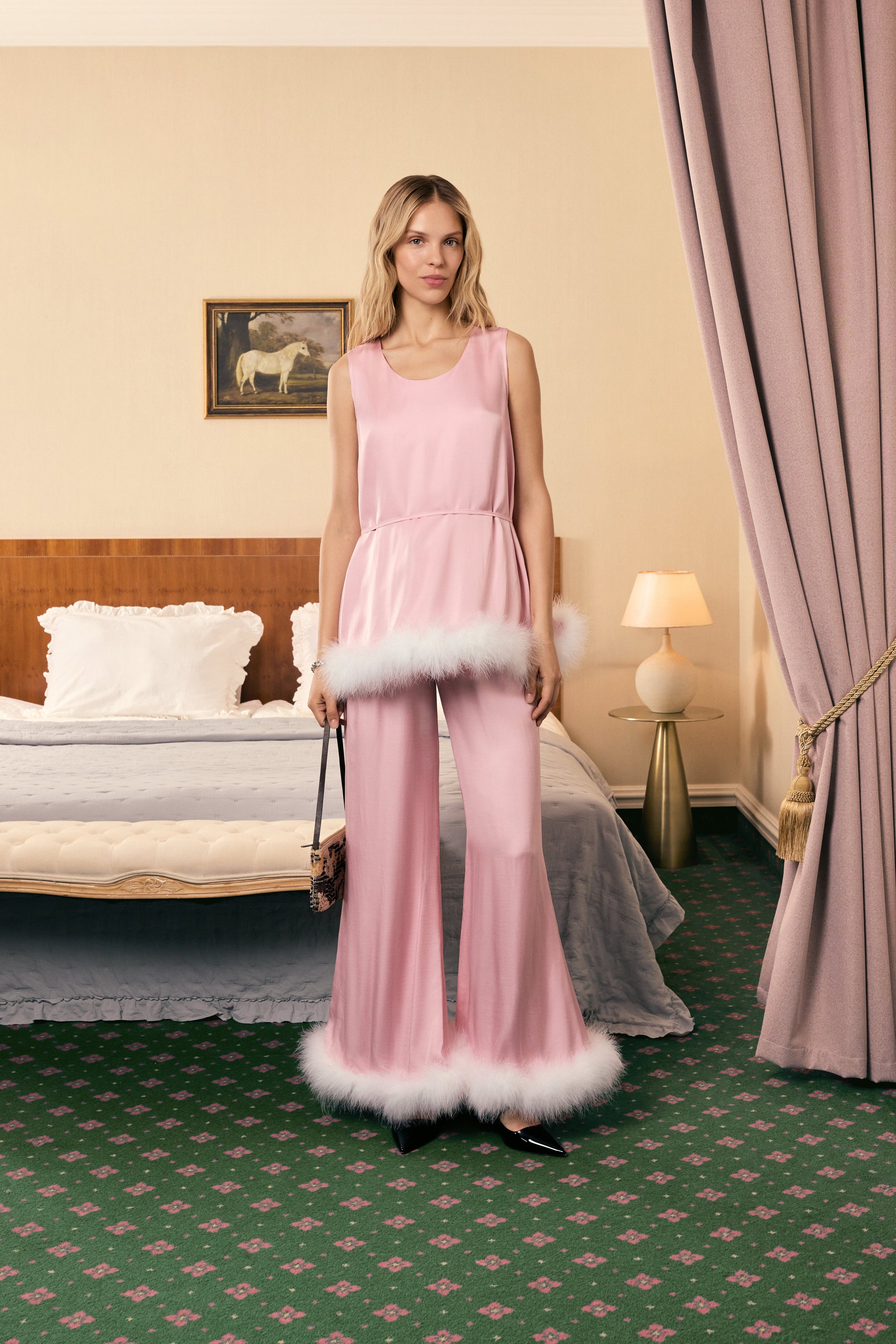 Bisou Bisou Top with Feathers in Pink