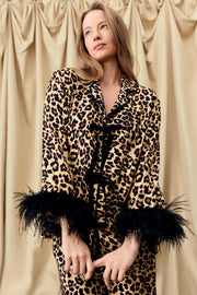 The Bow Pajama Set with Detachable Feathers in Leopard