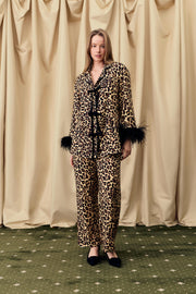 The Bow Pajama Set with Detachable Feathers in Leopard