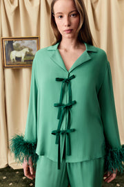 The Bow Pajama Set with Detachable Feathers in Green
