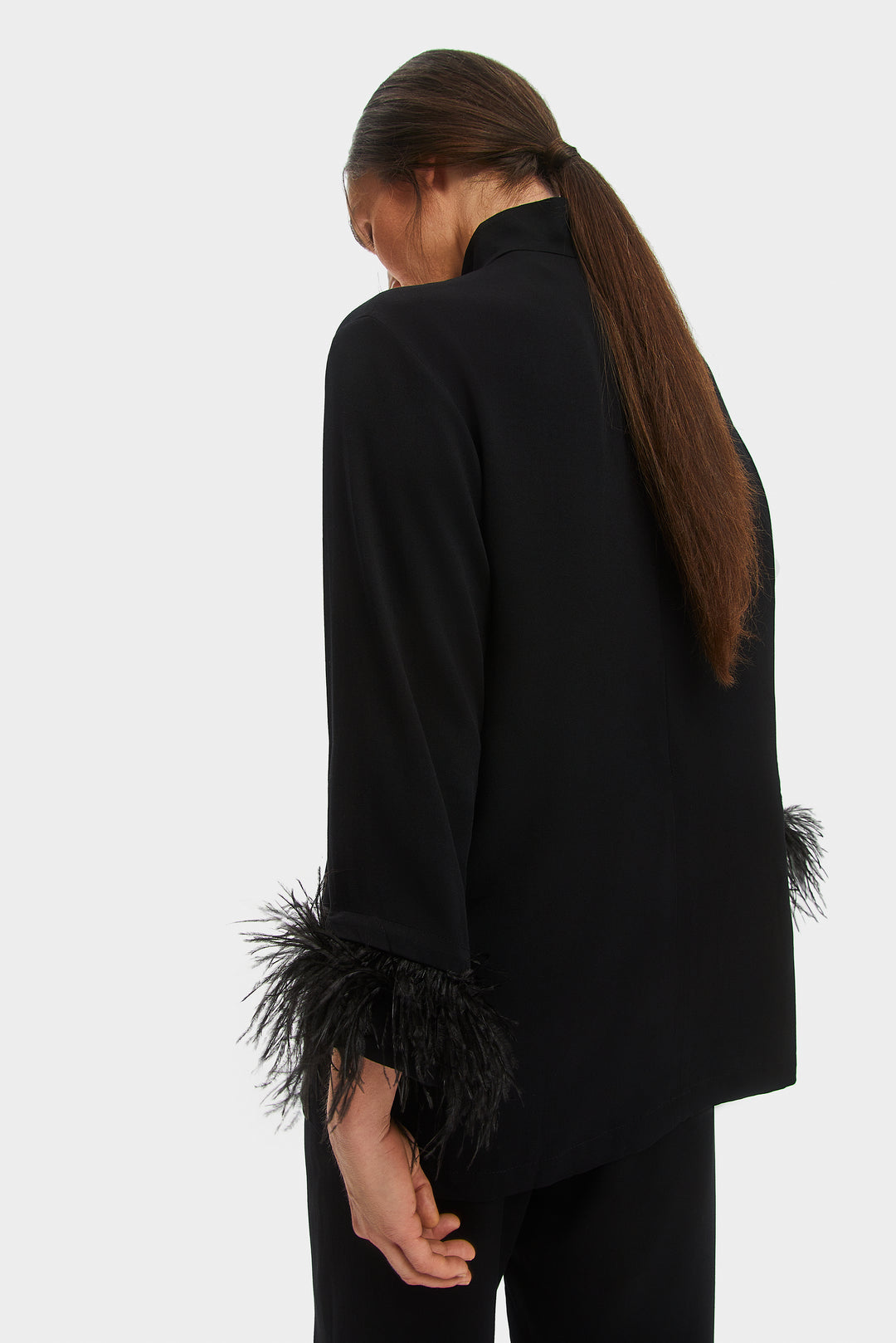 Black Tie Pajama with Detachable Feathers in Black