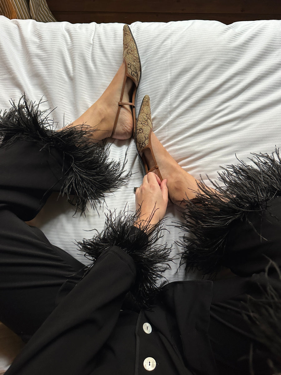 Party Pajamas Set with Detachable Feathers in Black