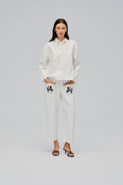 Kotyk Embroidered Cotton Pants in Off-white