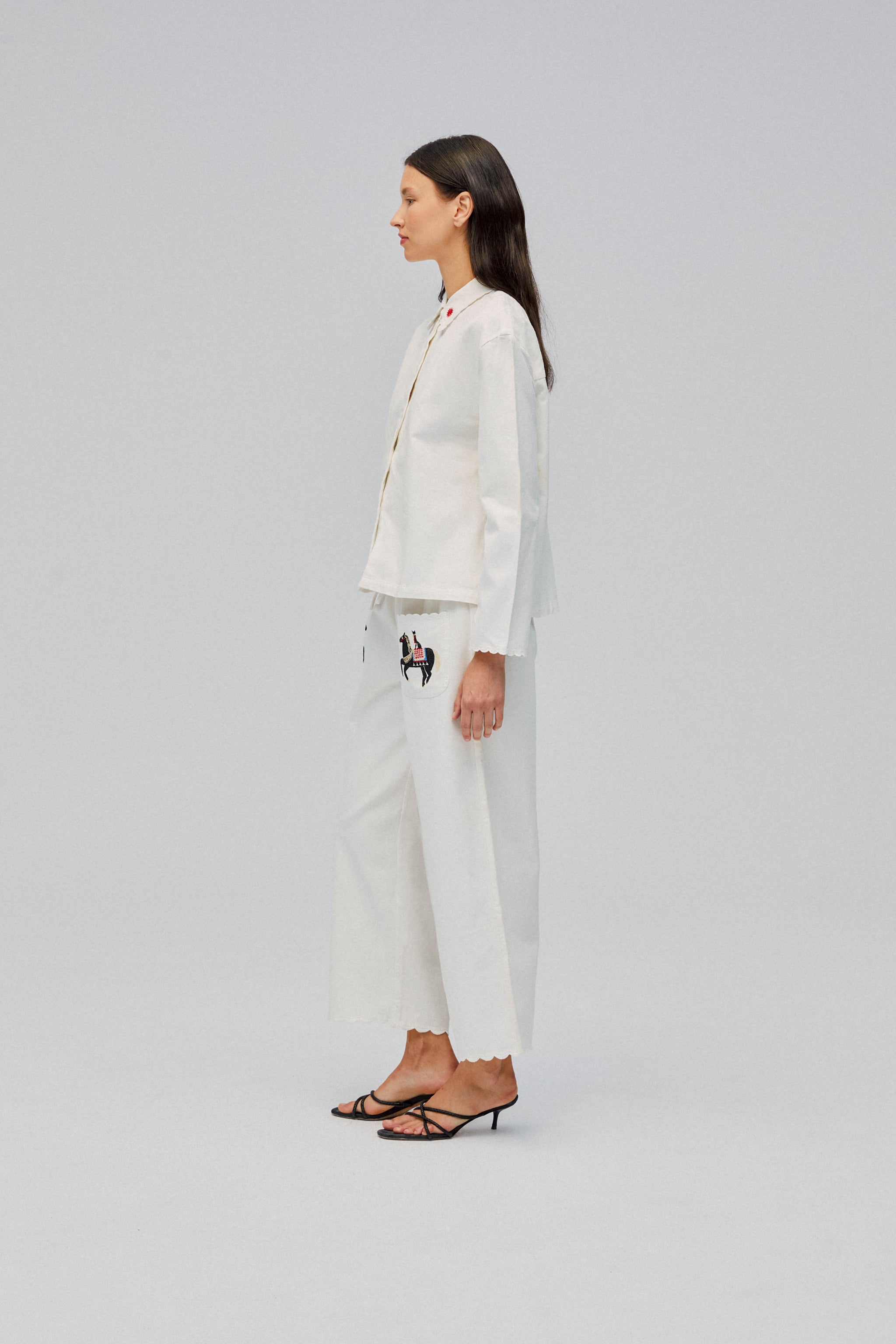 Kotyk Embroidered Cotton Pants in Off-white