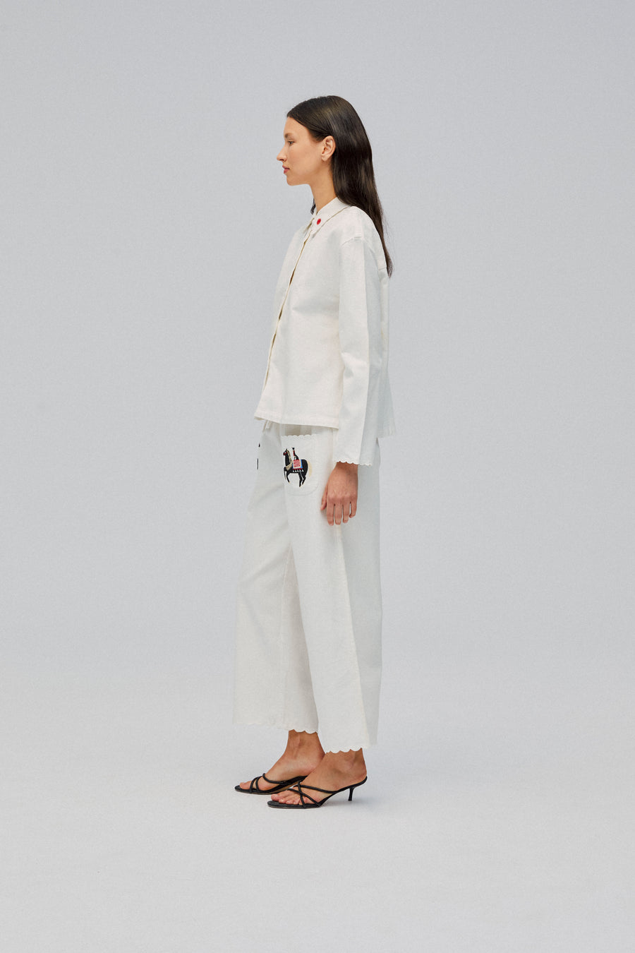 Kotyk Embroidered Cotton Pants in Off-white