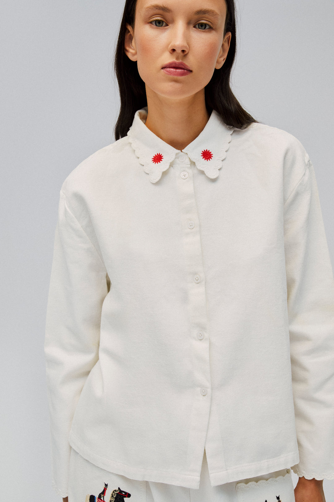 Kotyk Embroidered Cotton Blouse in Off-white