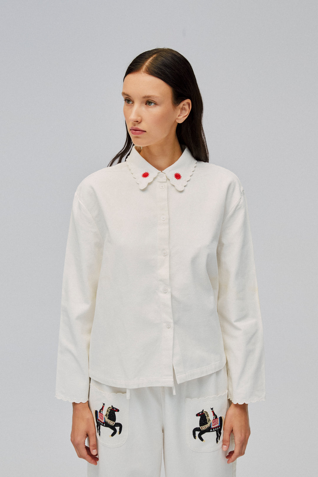 Kotyk Embroidered Cotton Blouse in Off-white