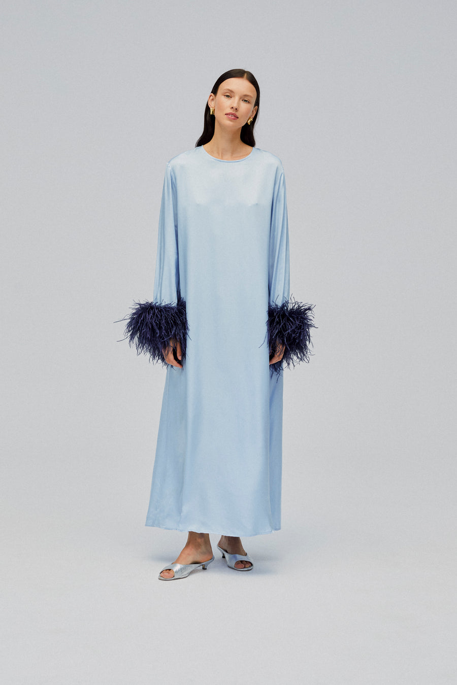 Suzi Maxi Dress With Detachable Feathers in Blue