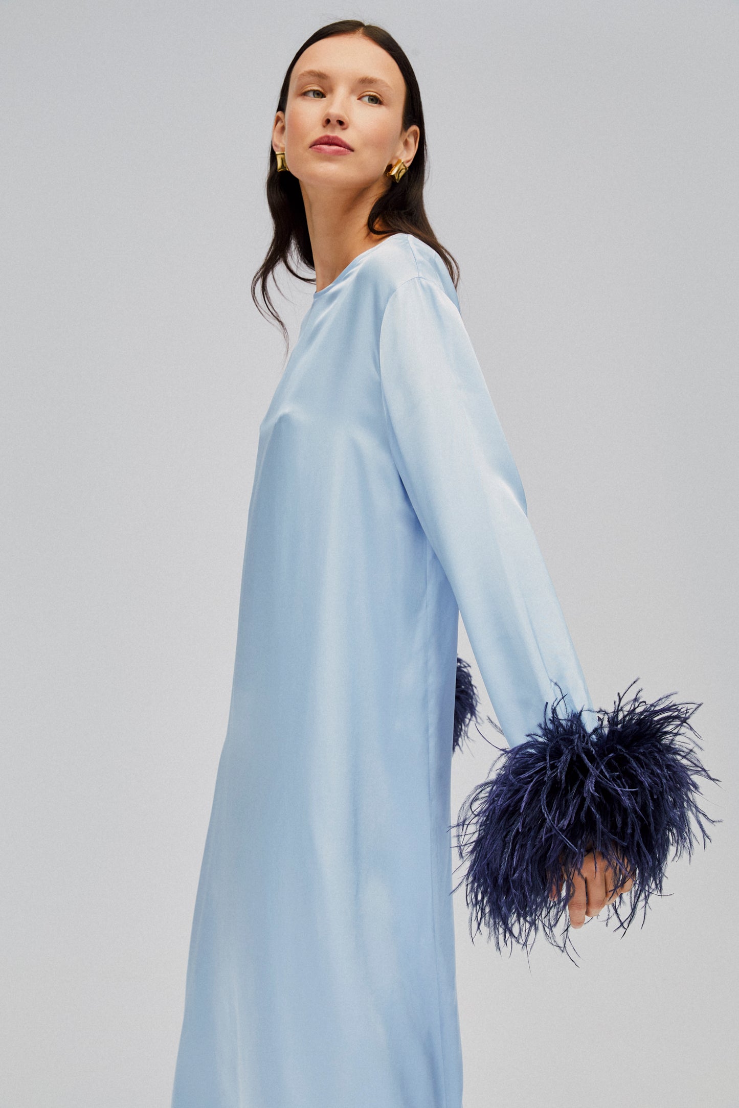 Suzi Maxi Dress With Detachable Feathers in Blue