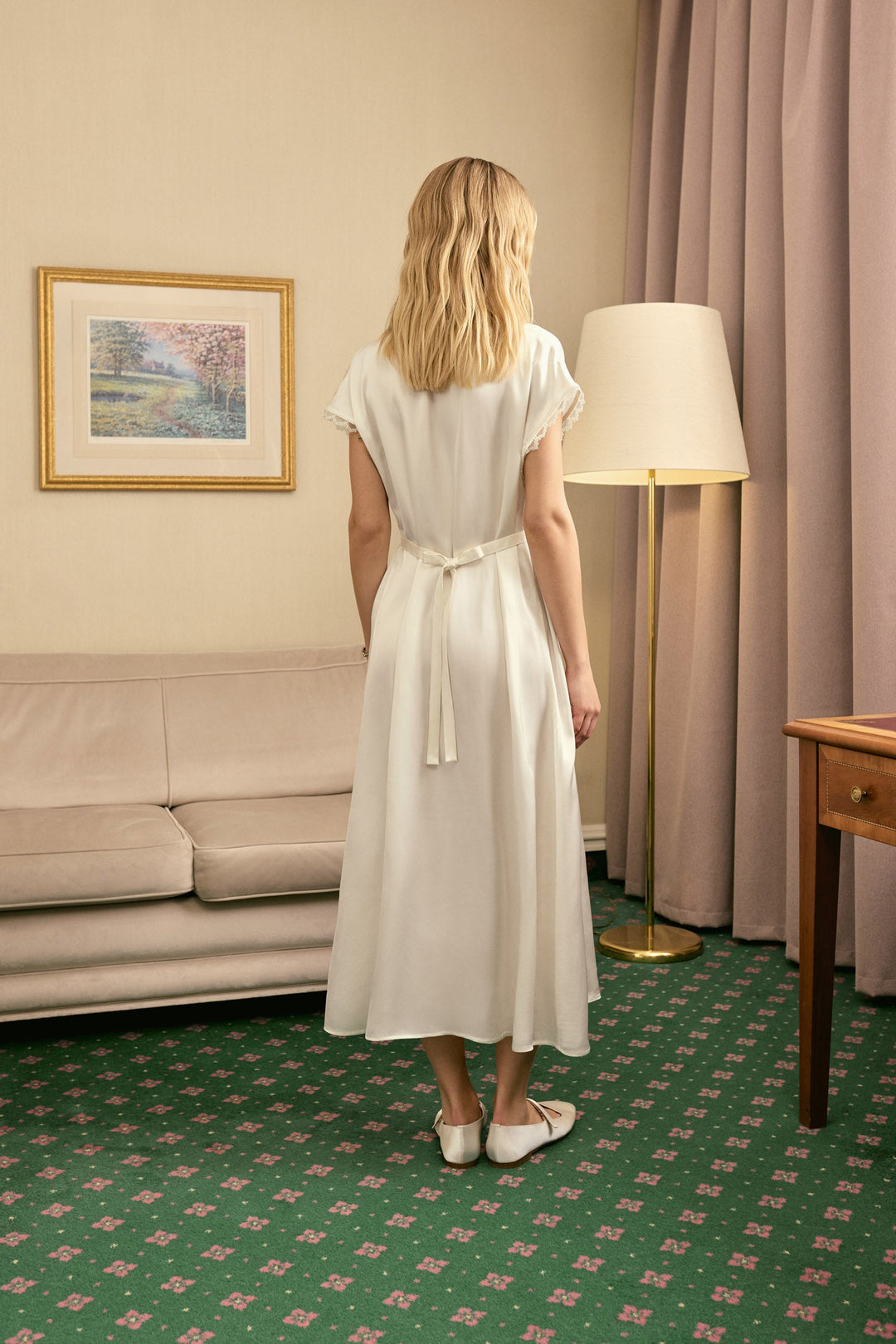 The Genus Rosa Satin Dress in Milk