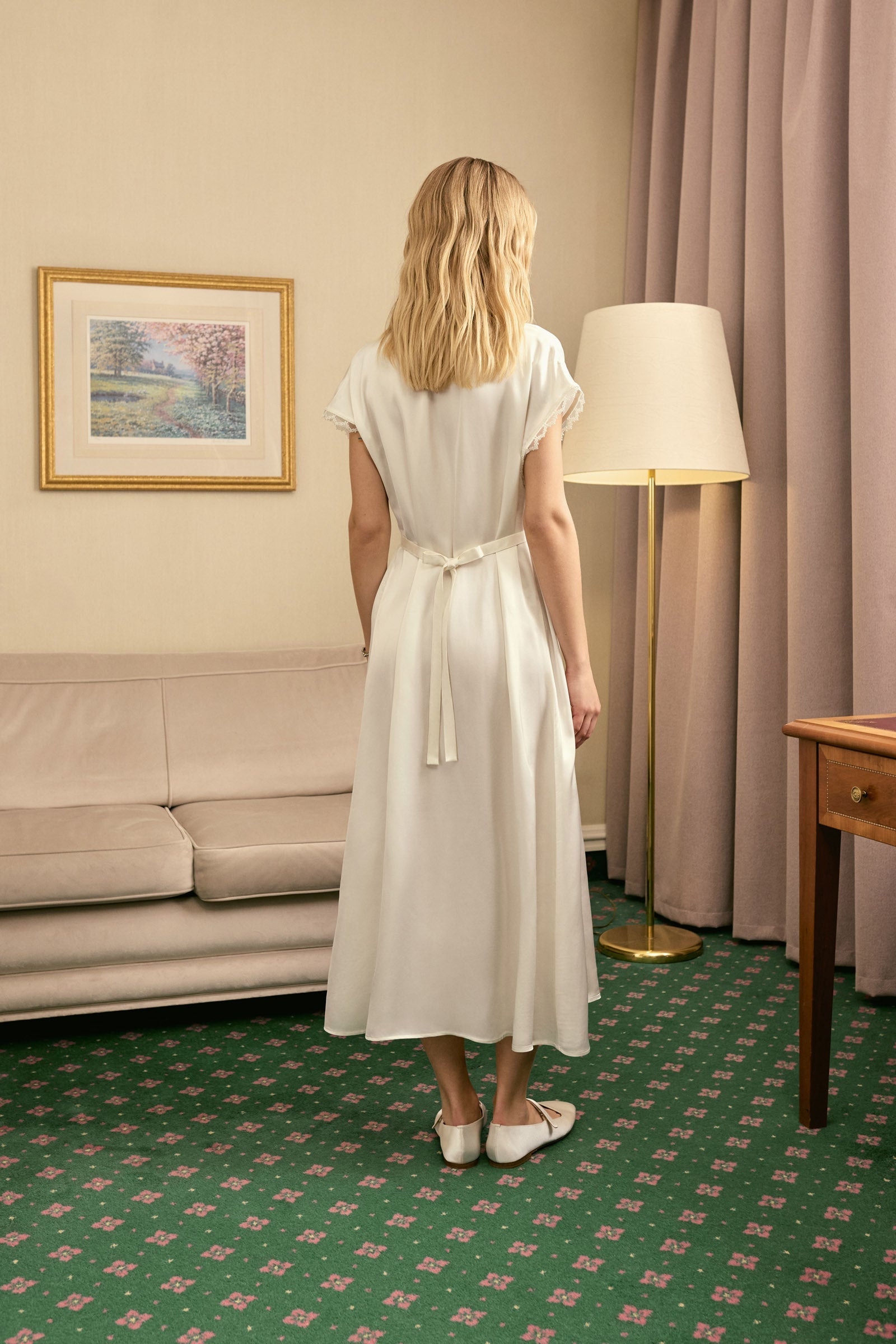 The Genus Rosa Satin Dress in Milk