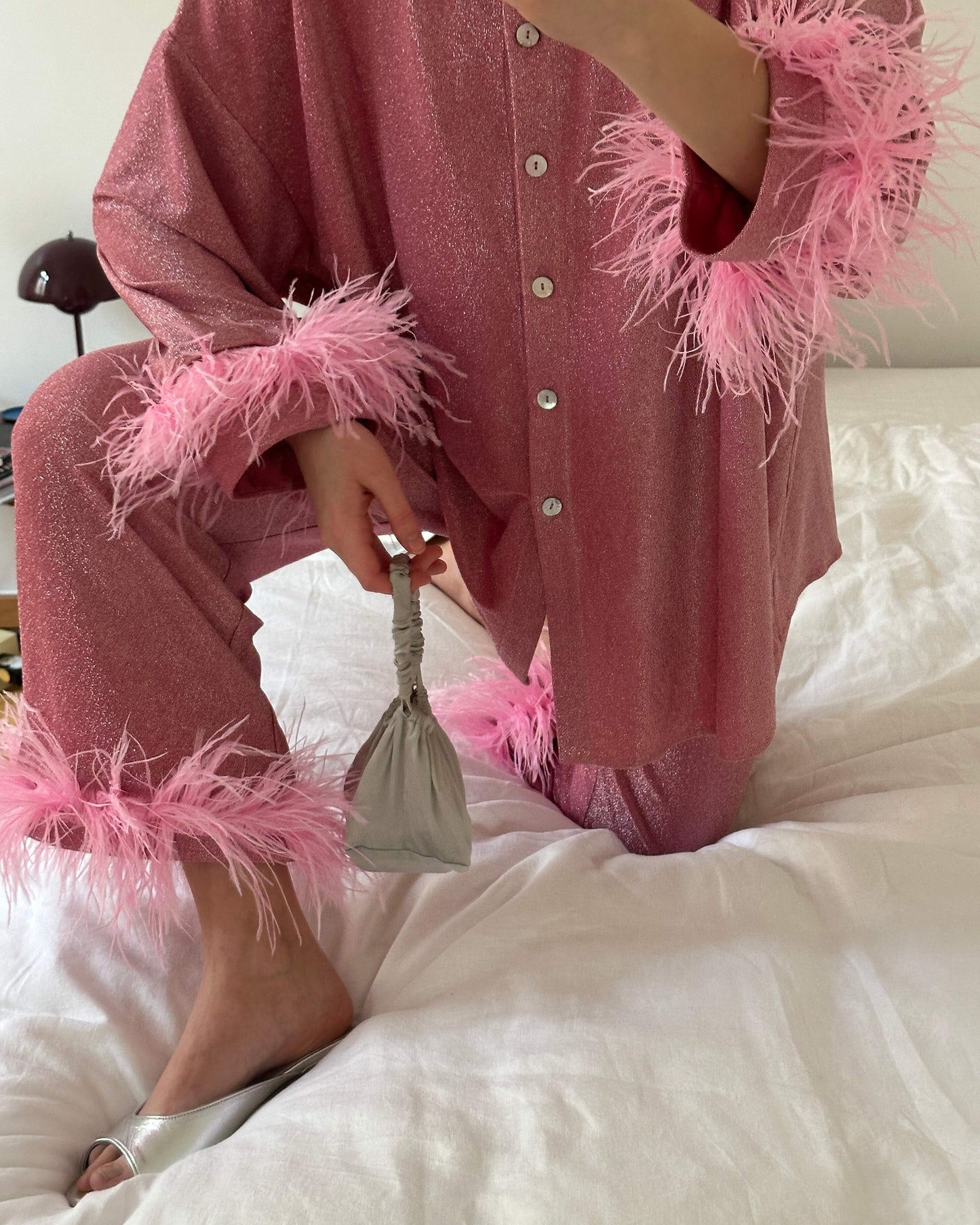 Cosmos Oversized Lurex Pajama Set in Pink