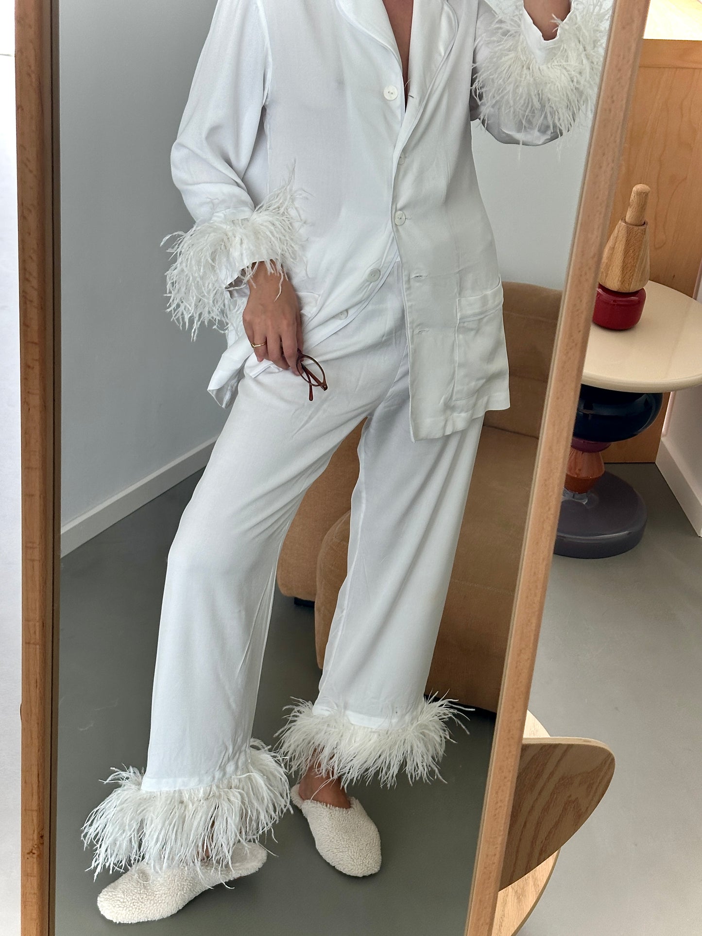 Party Pajamas Set with Detachable Feathers in White