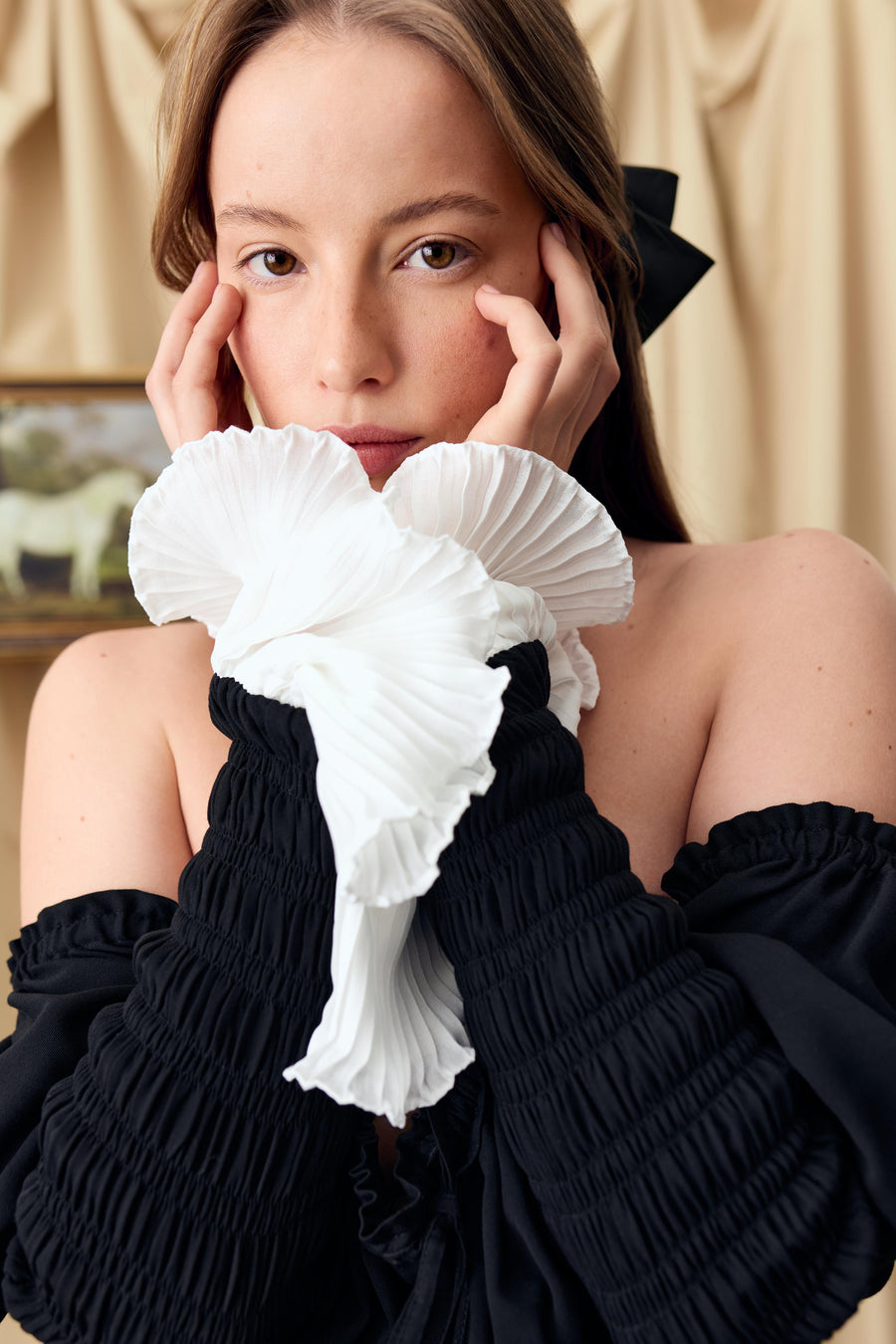 Juliette Shirred Asymmetric Dress in Black