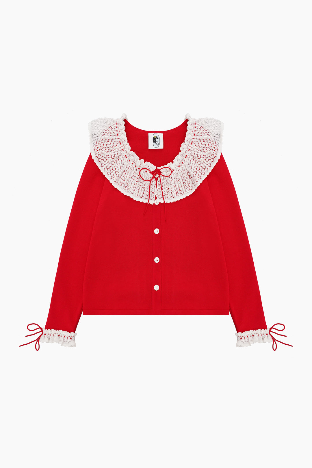 Malena Knitted Cardigan with Lace Collar in Red