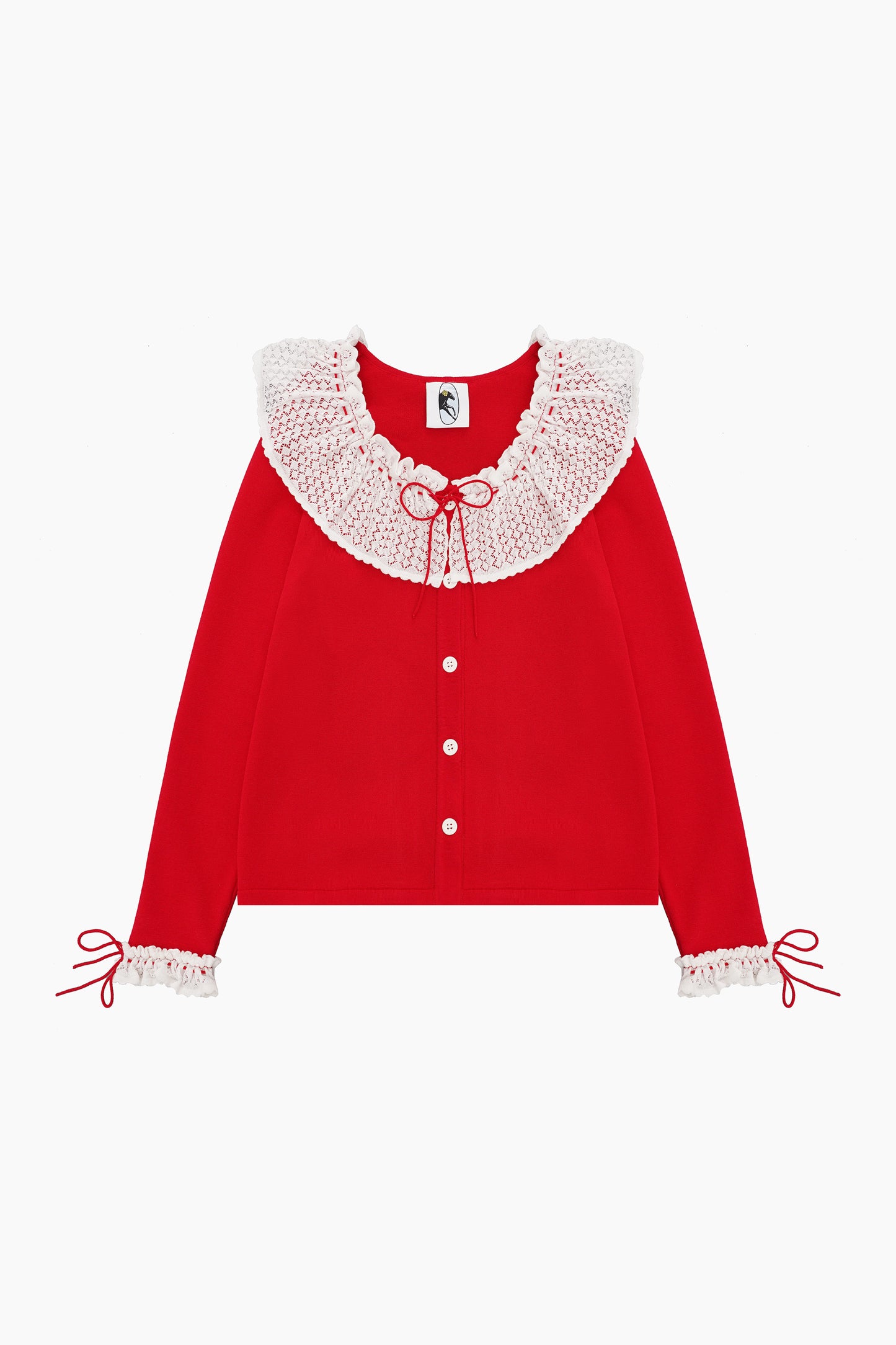 Malena Knitted Cardigan with Lace Collar in Red